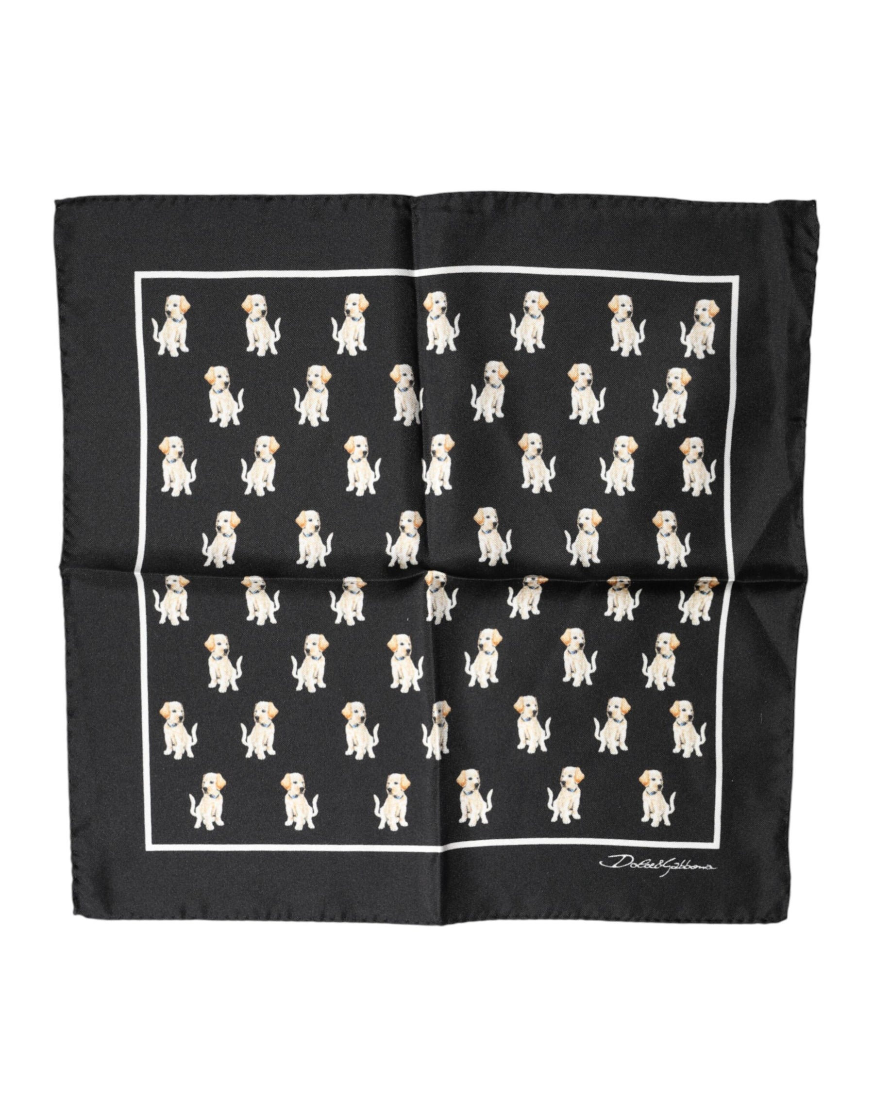 Dolce & Gabbana Black Dog Print Square Handkerchief Scarf | Regal Royce