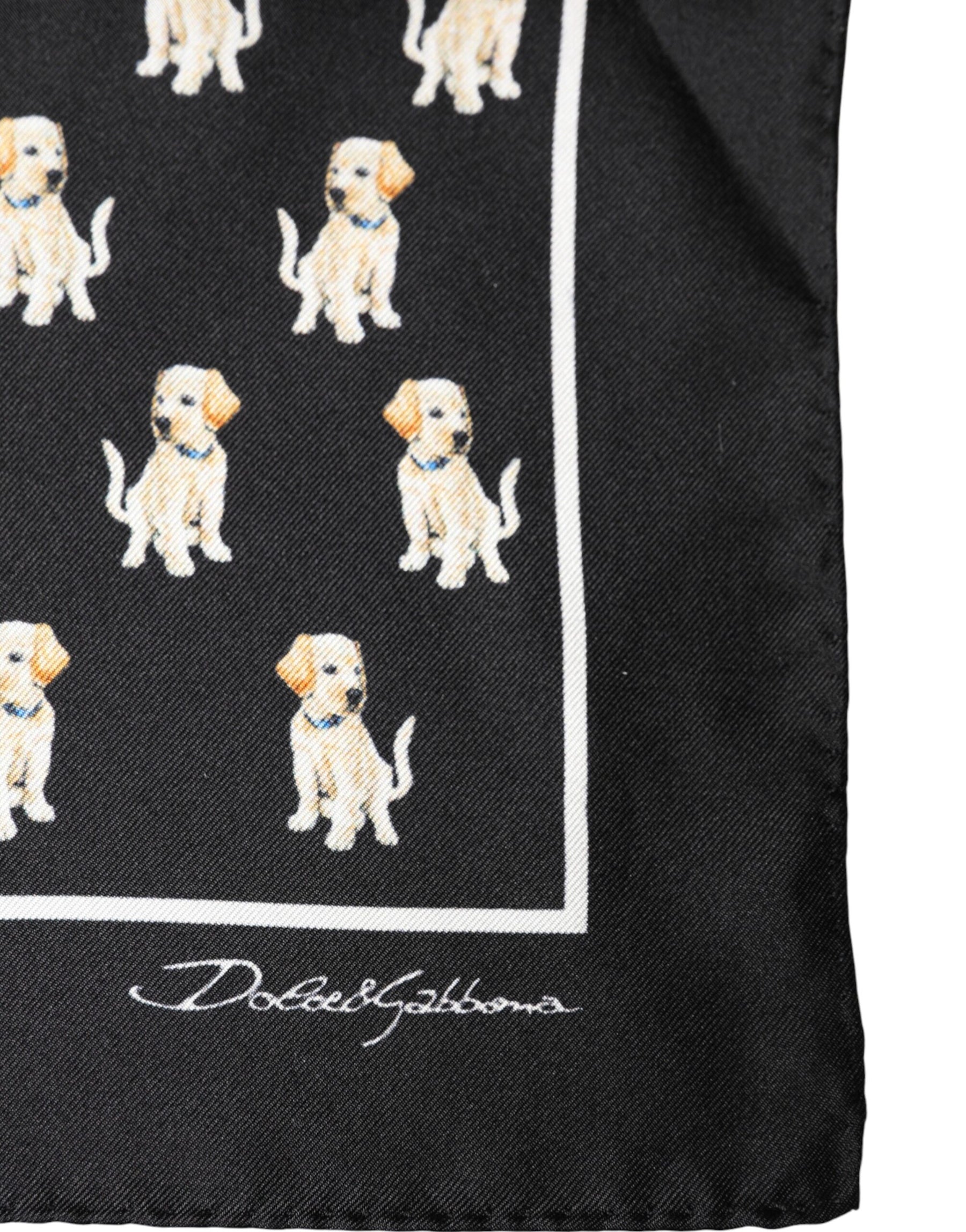 Dolce & Gabbana Black Dog Print Square Handkerchief Scarf | Regal Royce