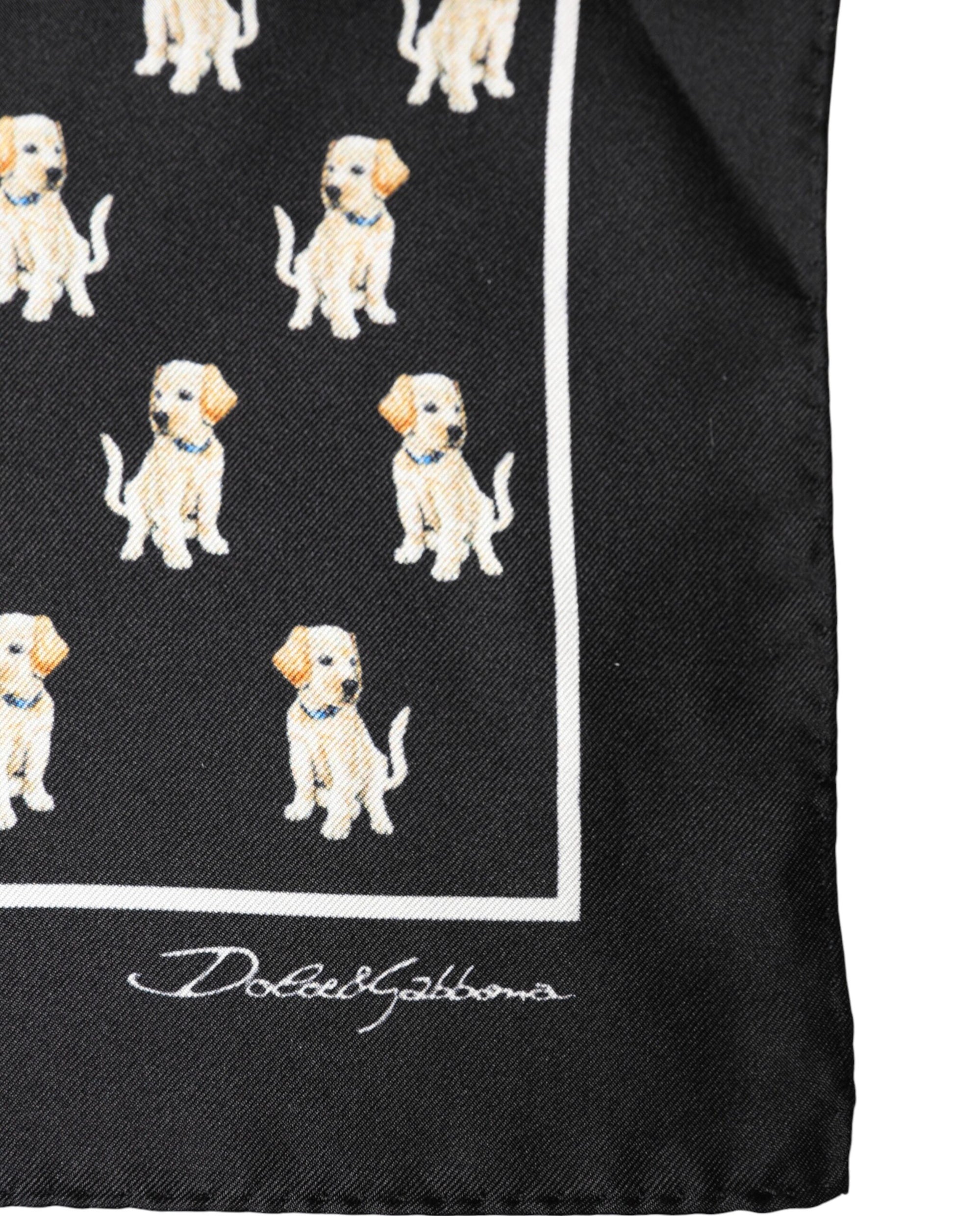Dolce & Gabbana Black Dog Print Square Handkerchief Scarf | Regal Royce