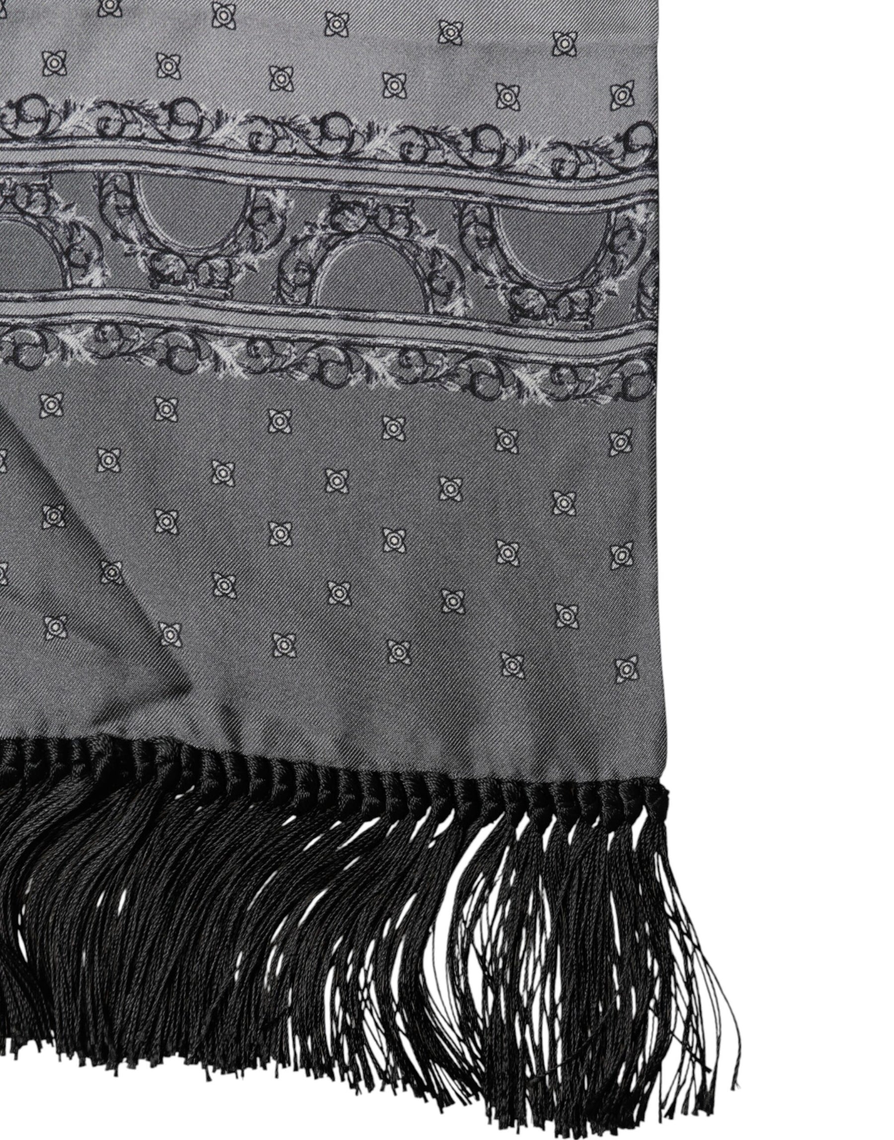 Dolce & Gabbana Gray Patterned Fringes Neck Foulard Scarf | Regal Royce
