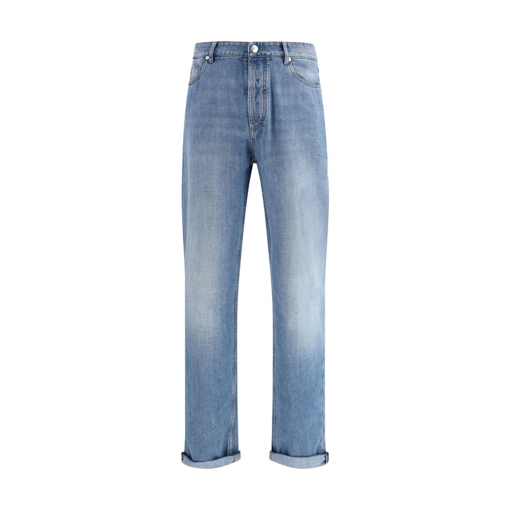 Brunello Cucinelli Light Blue Cotton Straight-Leg Jeans | Regal Royce