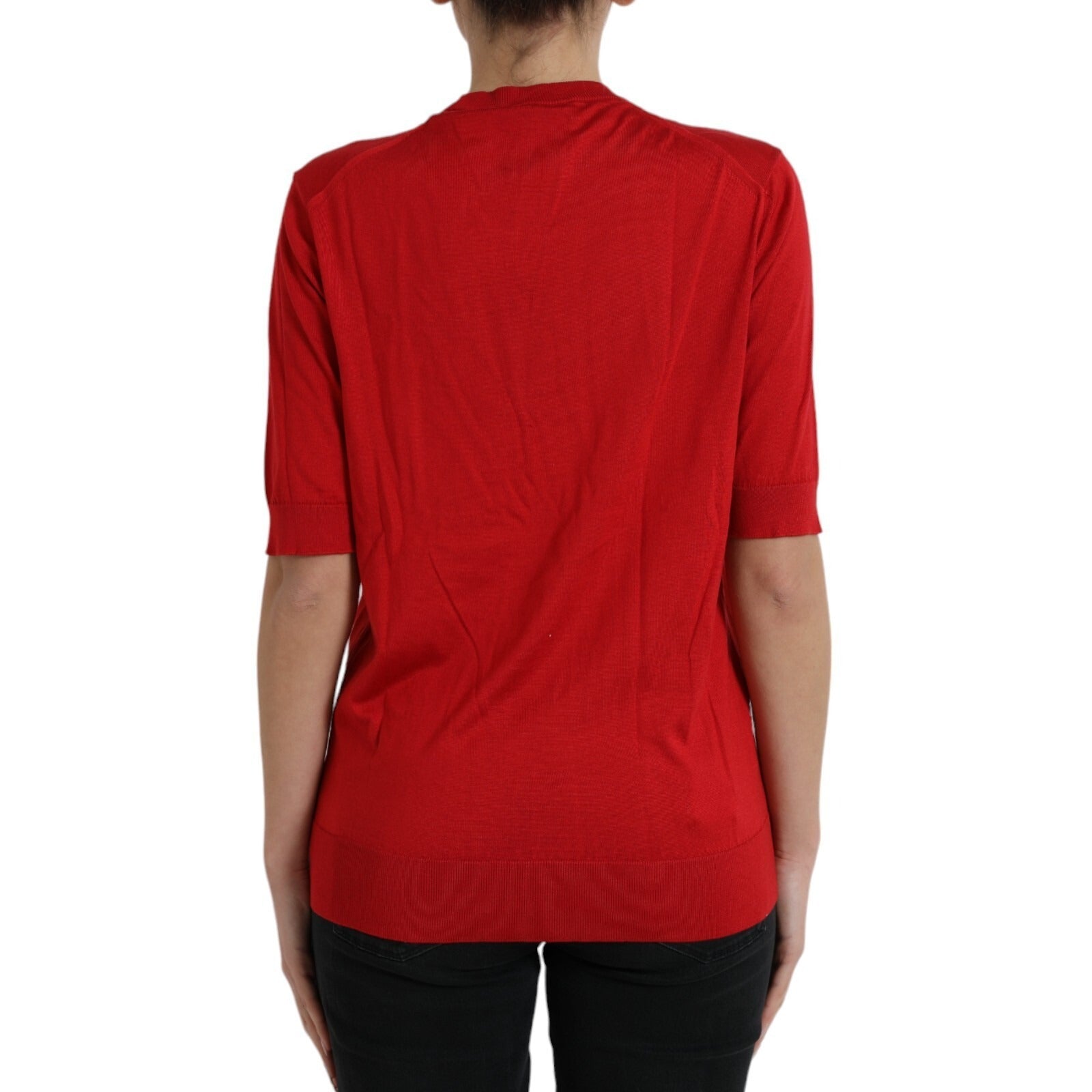 Dolce & Gabbana Red Silk Crew Neck Short Sleeves Top T-shirt | Regal Royce