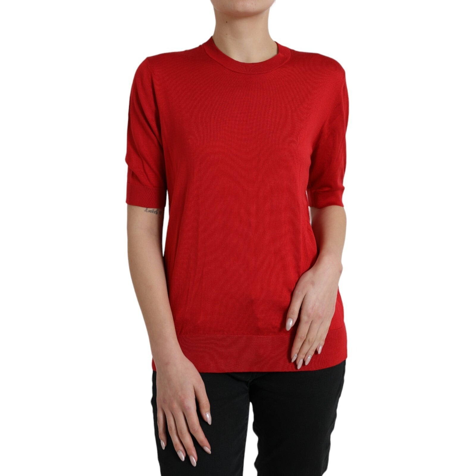 Dolce & Gabbana Red Silk Crew Neck Short Sleeves Top T-shirt | Regal Royce
