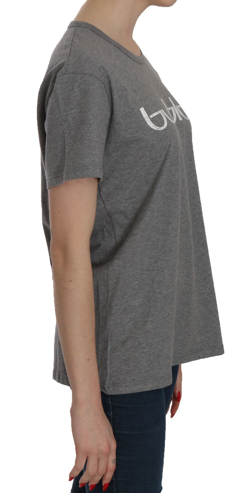 BYBLOS Cotton Grey Short Sleeve Round Neck Top T-shirt Blouse | Regal Royce