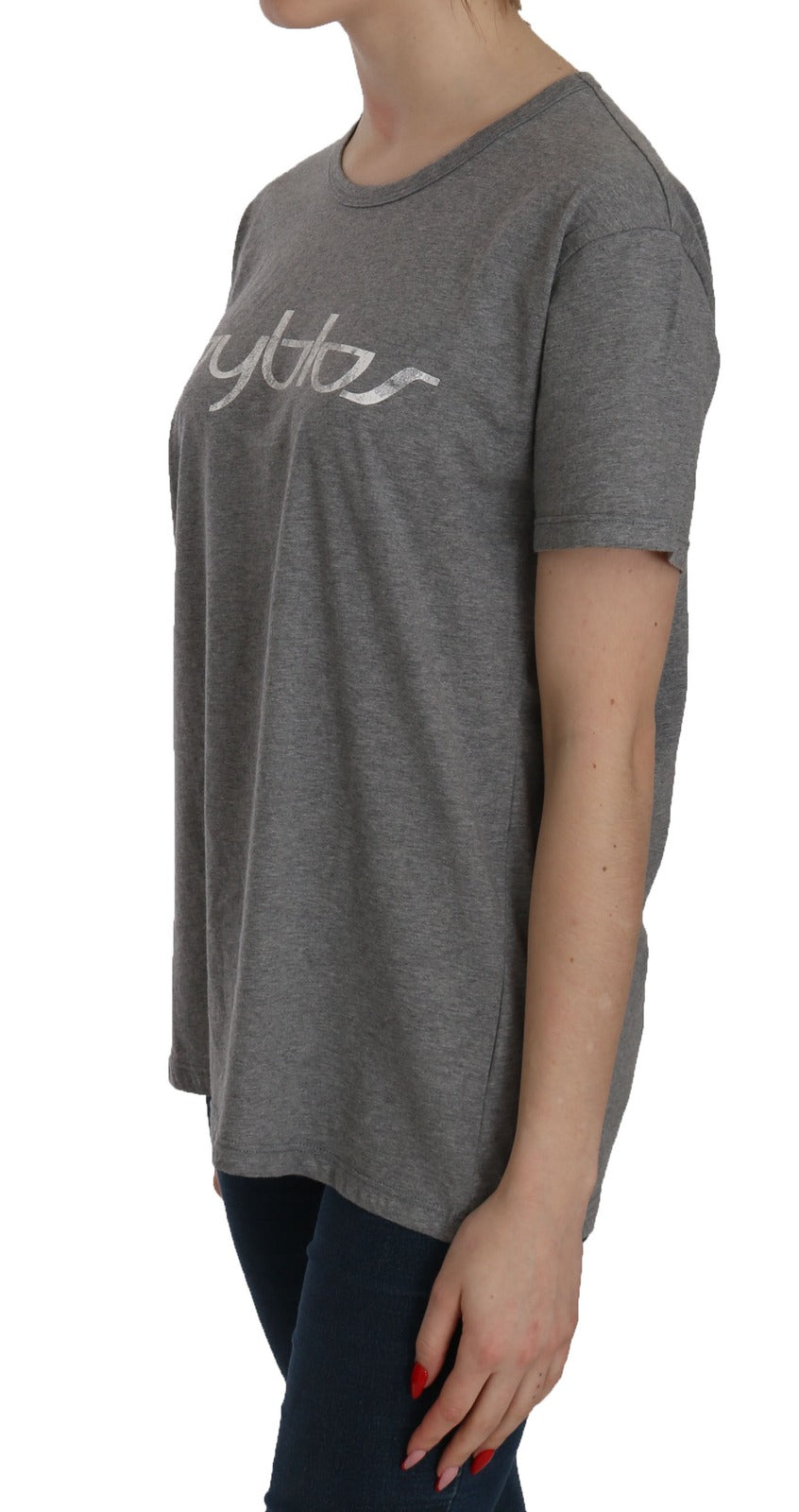 BYBLOS Cotton Grey Short Sleeve Round Neck Top T-shirt Blouse | Regal Royce