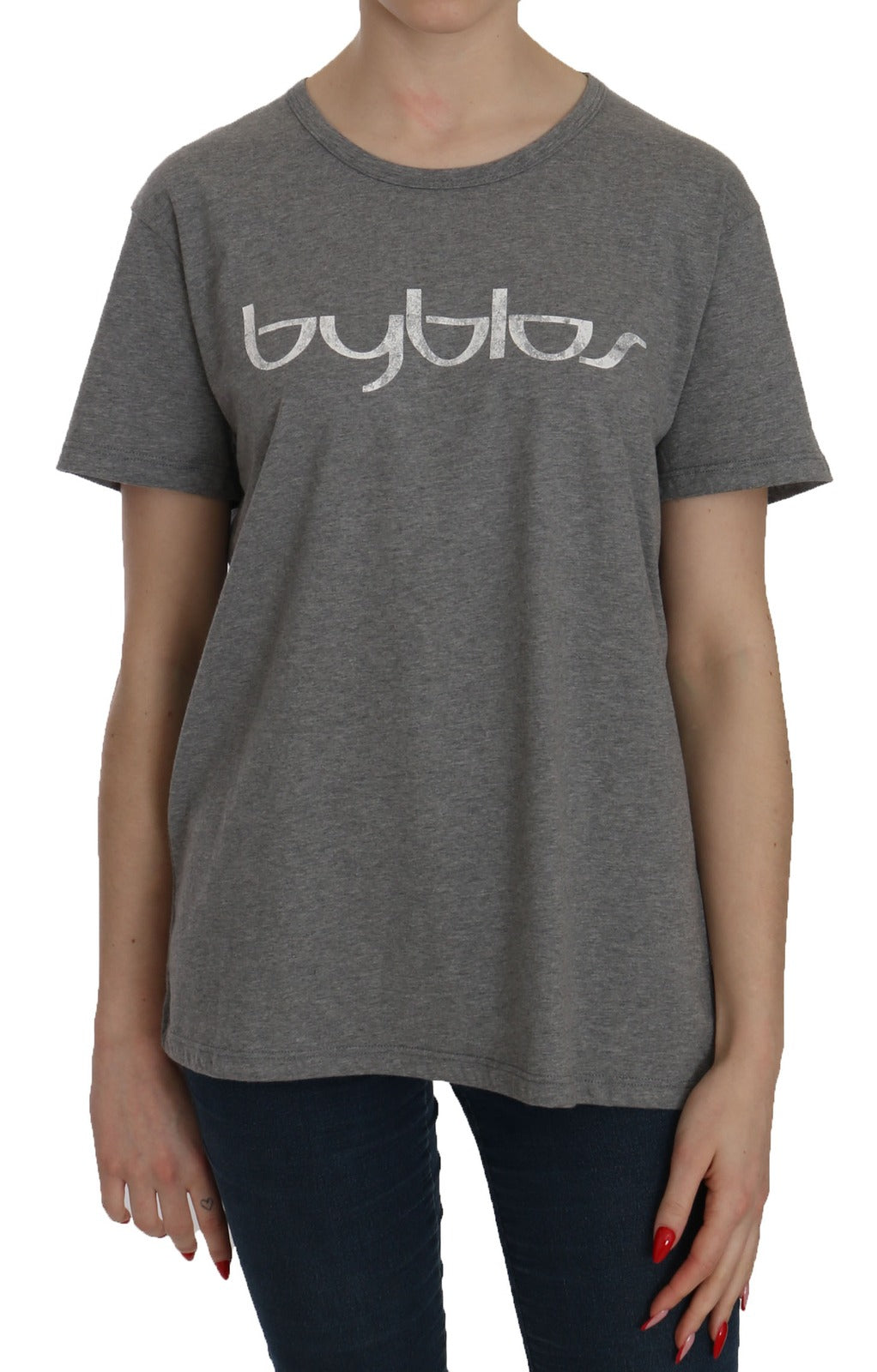 BYBLOS Cotton Grey Short Sleeve Round Neck Top T-shirt Blouse | Regal Royce