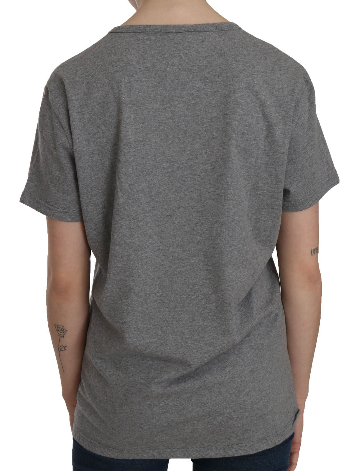 BYBLOS Cotton Grey Short Sleeve Round Neck Top T-shirt Blouse | Regal Royce