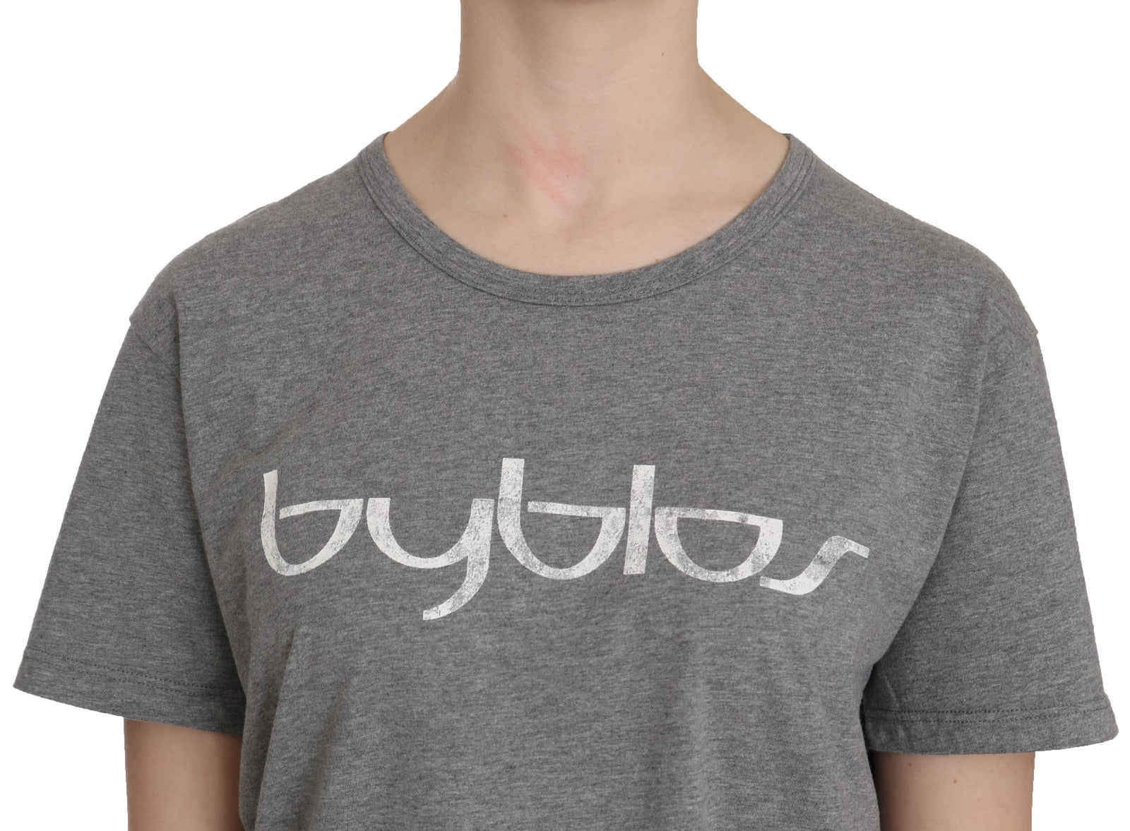 BYBLOS Cotton Grey Short Sleeve Round Neck Top T-shirt Blouse | Regal Royce