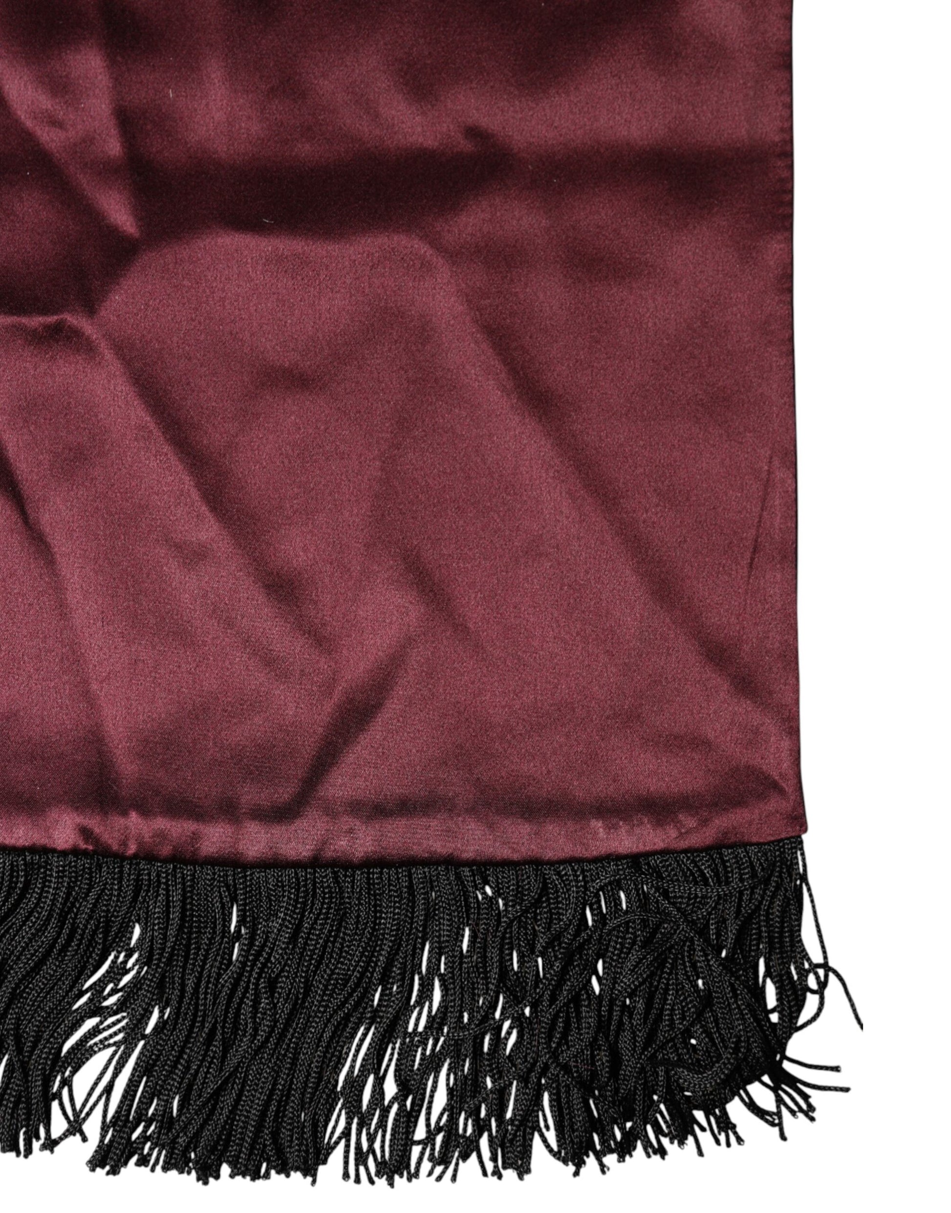 Dolce & Gabbana Maroon Silk Satin Fringes Neck Foulard Scarf | Regal Royce
