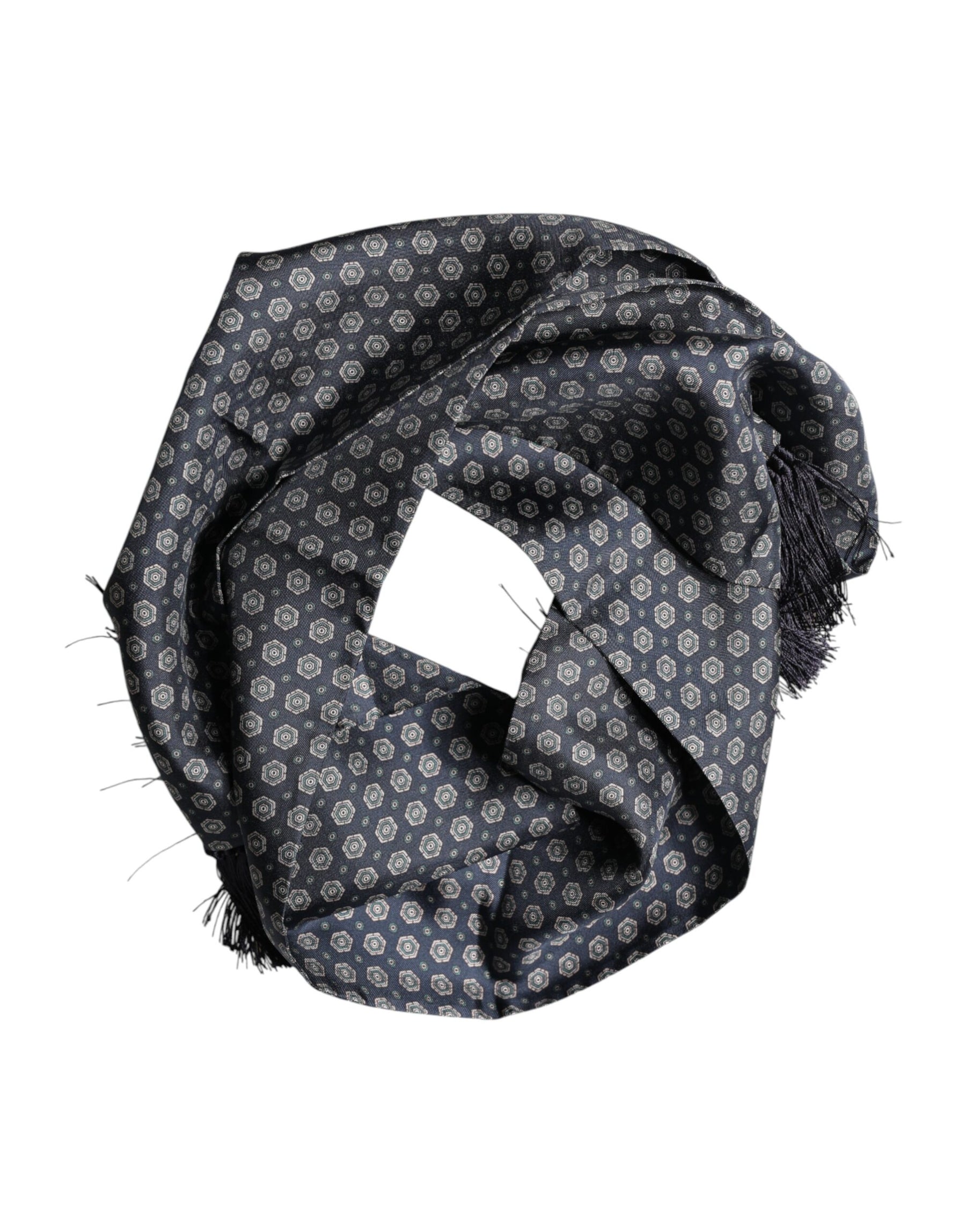 Dolce & Gabbana Blue Patterned Fringes Neck Foulard Scarf | Regal Royce