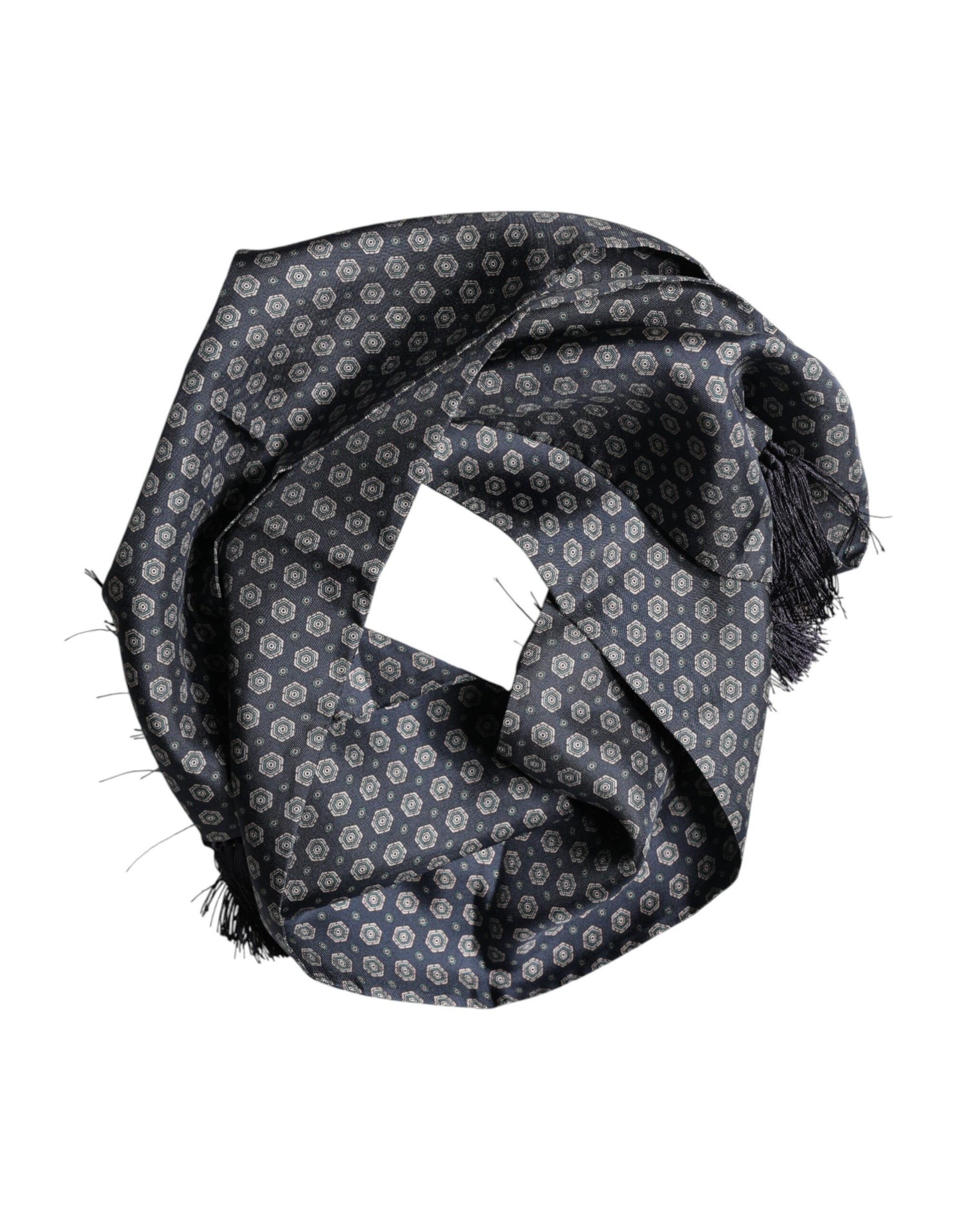 Dolce & Gabbana Blue Patterned Fringes Neck Foulard Scarf | Regal Royce