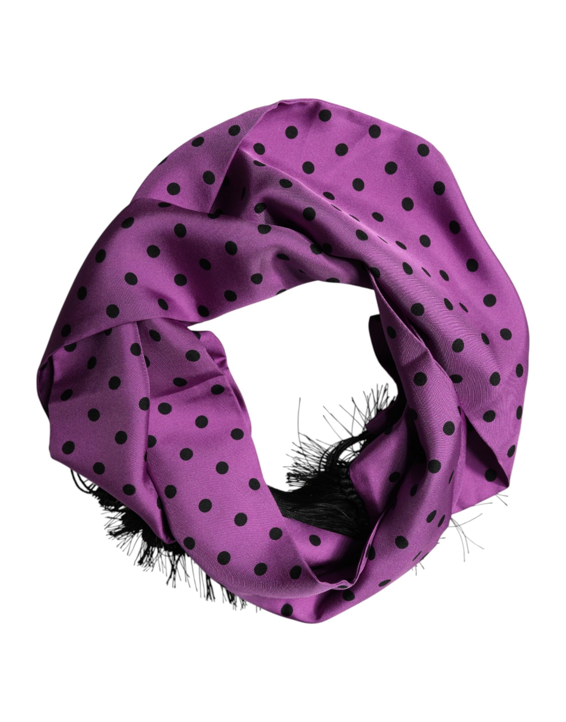 Dolce & Gabbana Violet Polka Dot Fringes Neck Foulard Scarf | Regal Royce