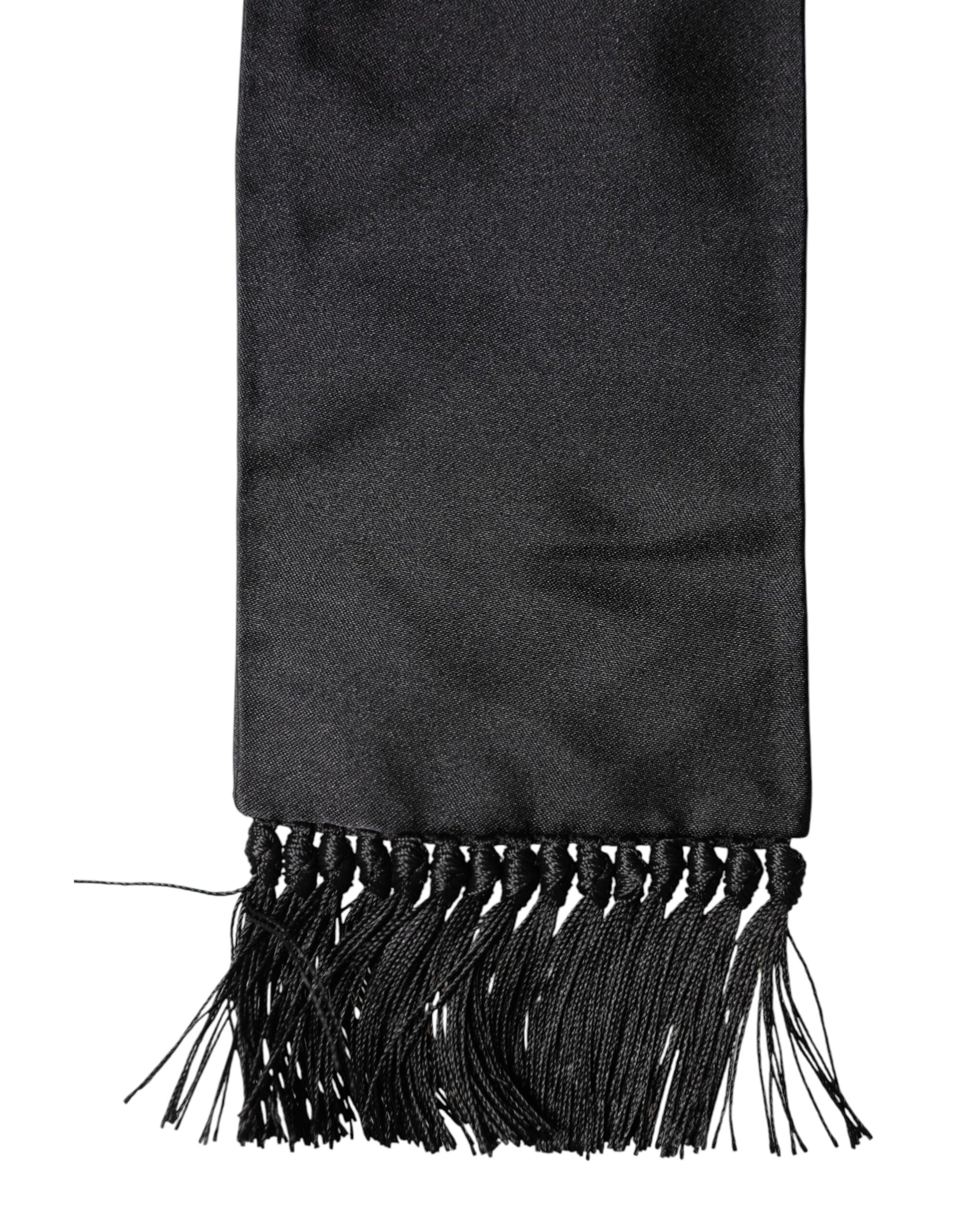 Dolce & Gabbana Black Silk Fringes Neck Wrap Foulard Scarf | Regal Royce