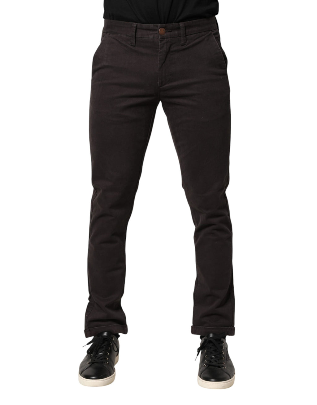 Sun68 Dark Brown Cotton Stretch Skinny Mid Waist Men Trouser Pants