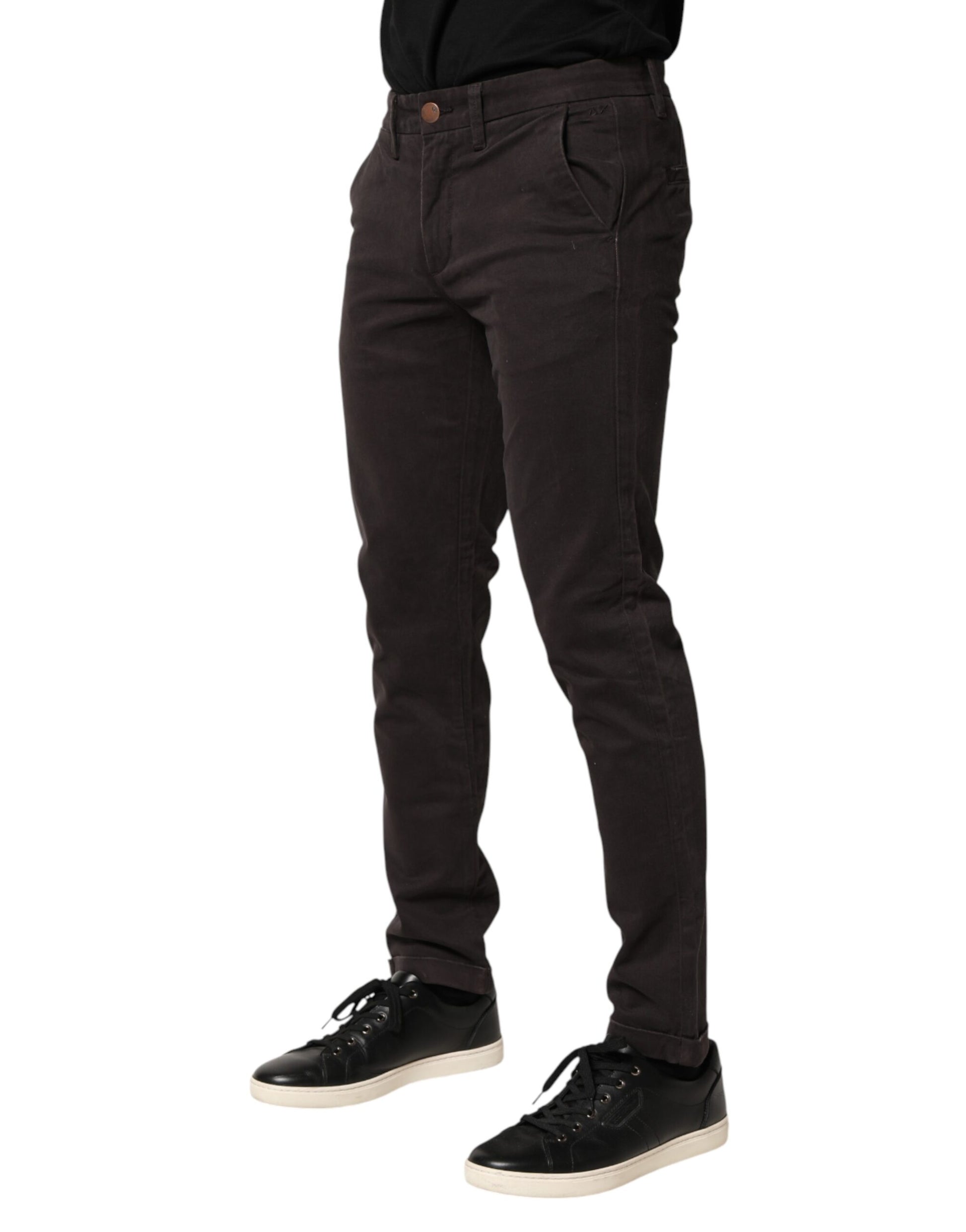 Sun68 Dark Brown Cotton Stretch Skinny Mid Waist Men Trouser Pants | Regal Royce