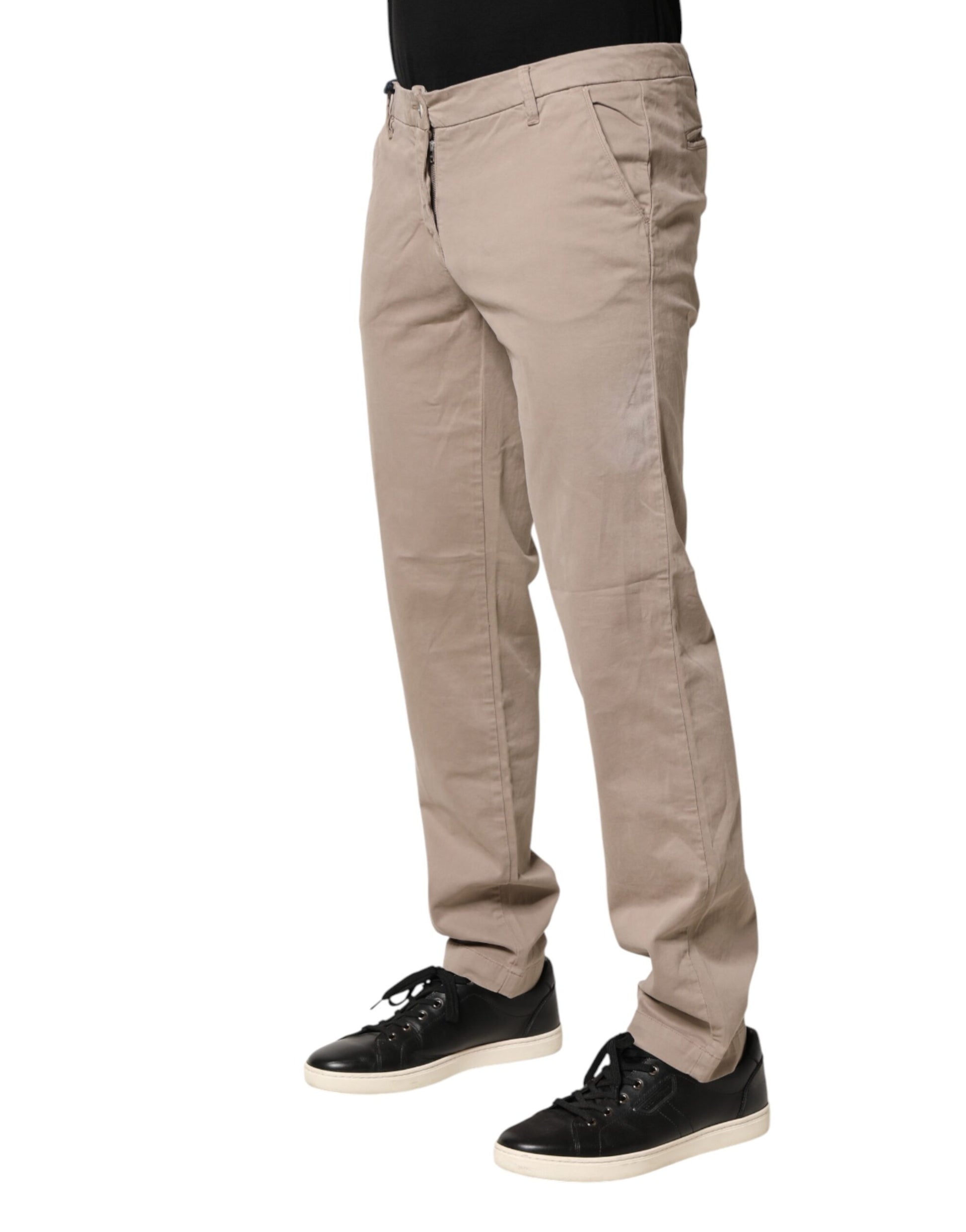 U.S. POLO ASSN. Beige Cotton Stretch Straight Mid Waist Trouser Pants | Regal Royce