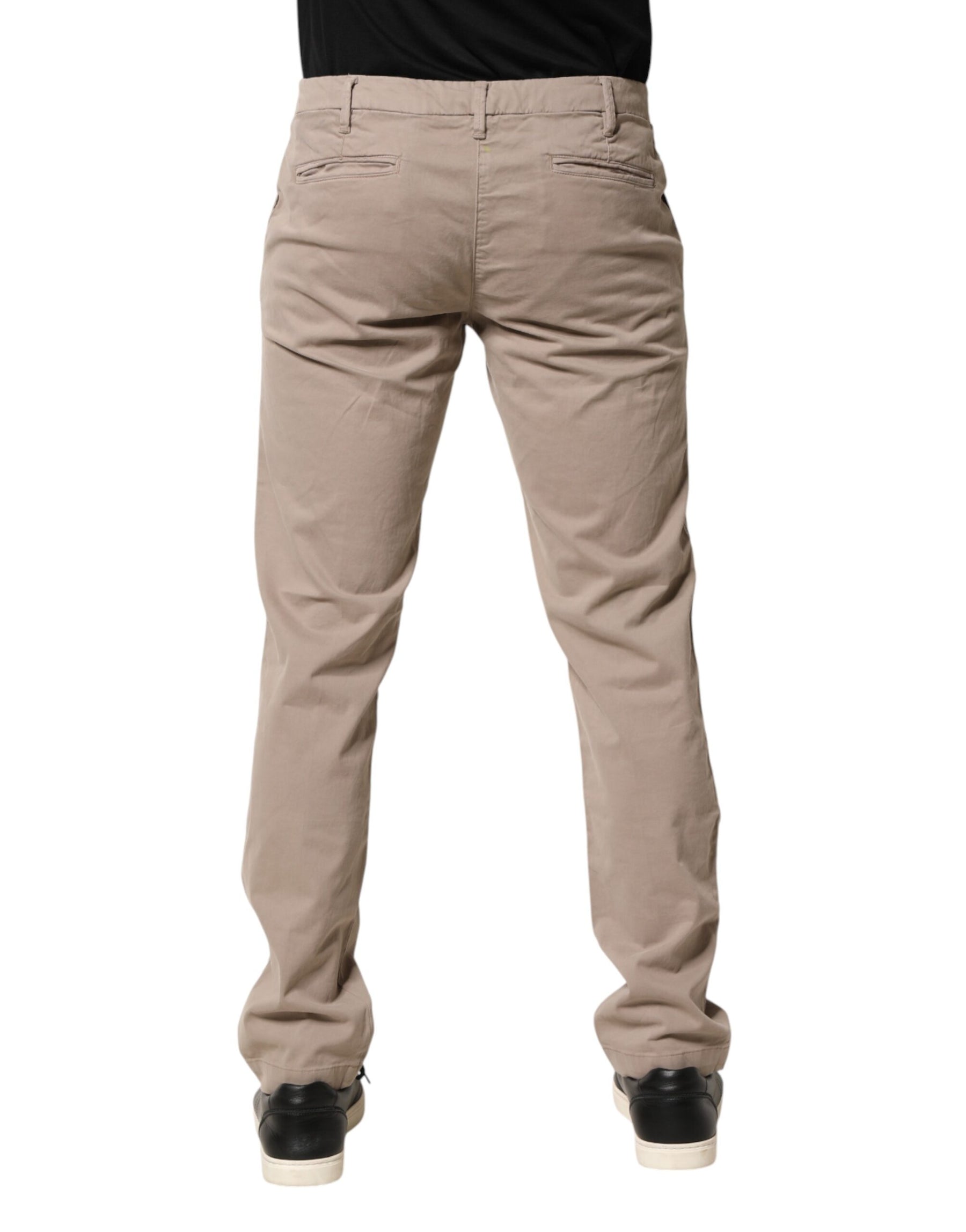 U.S. POLO ASSN. Beige Cotton Stretch Straight Mid Waist Trouser Pants | Regal Royce