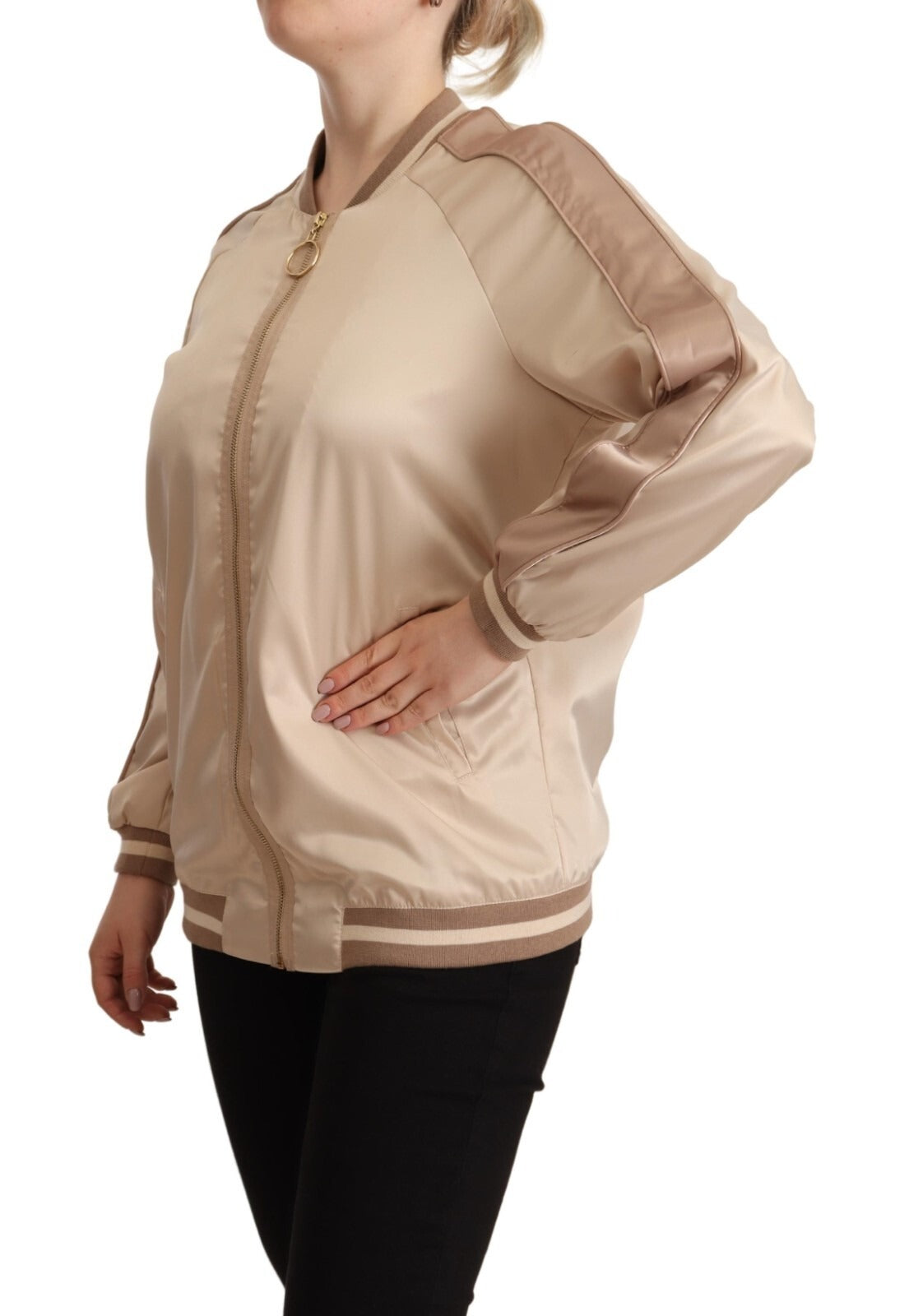 Twinset Bomber Full Zip Beige Long Sleeves Polyester Jacket | Regal Royce