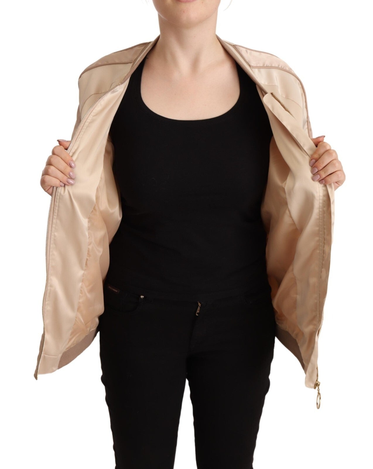 Twinset Bomber Full Zip Beige Long Sleeves Polyester Jacket | Regal Royce