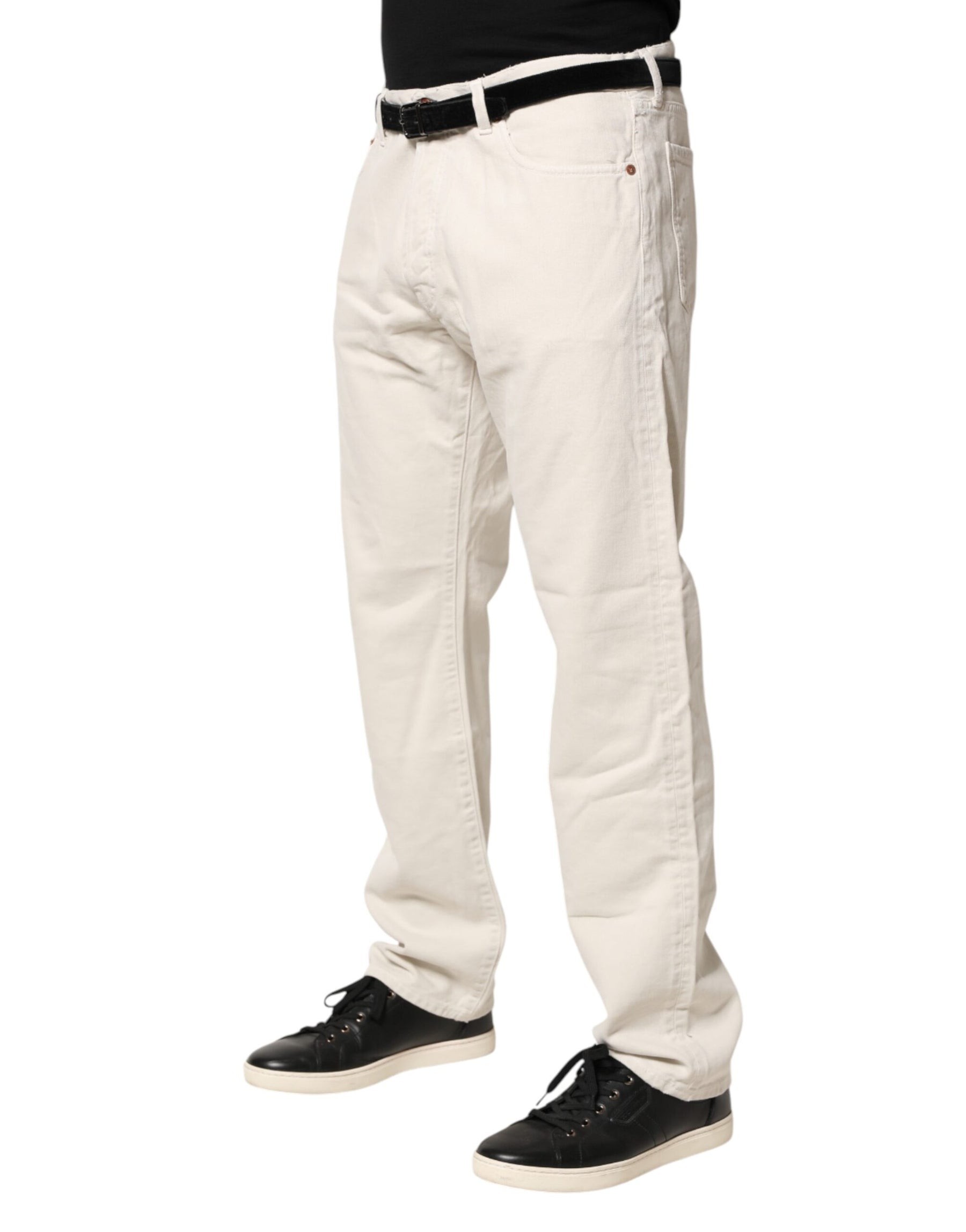 President's White Cotton Straight Mid Waist Denim Men Trouser Jeans | Regal Royce