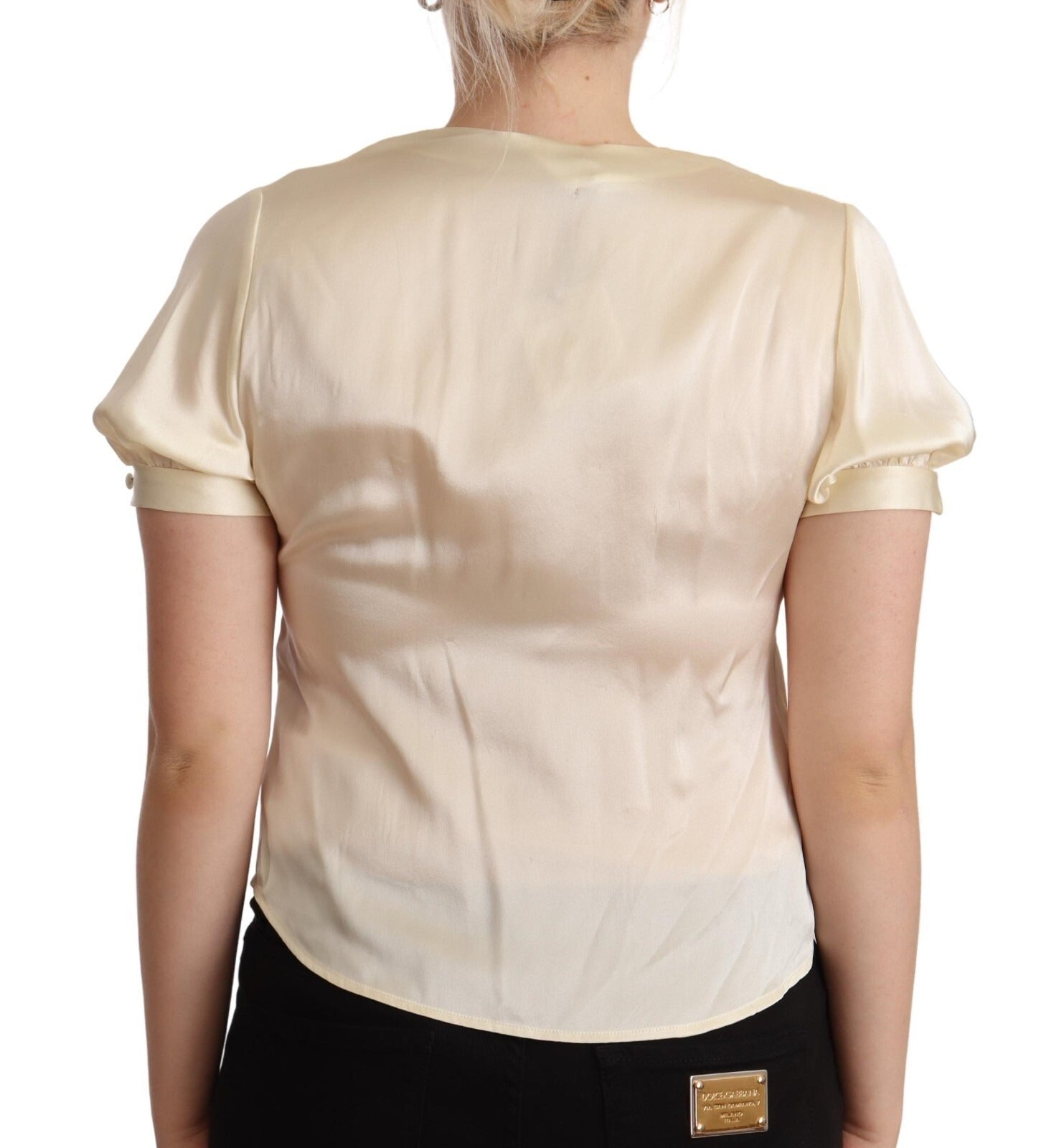 L'Autre Chose Blouse Off White Silk Short Sleeves V-neck Top | Regal Royce