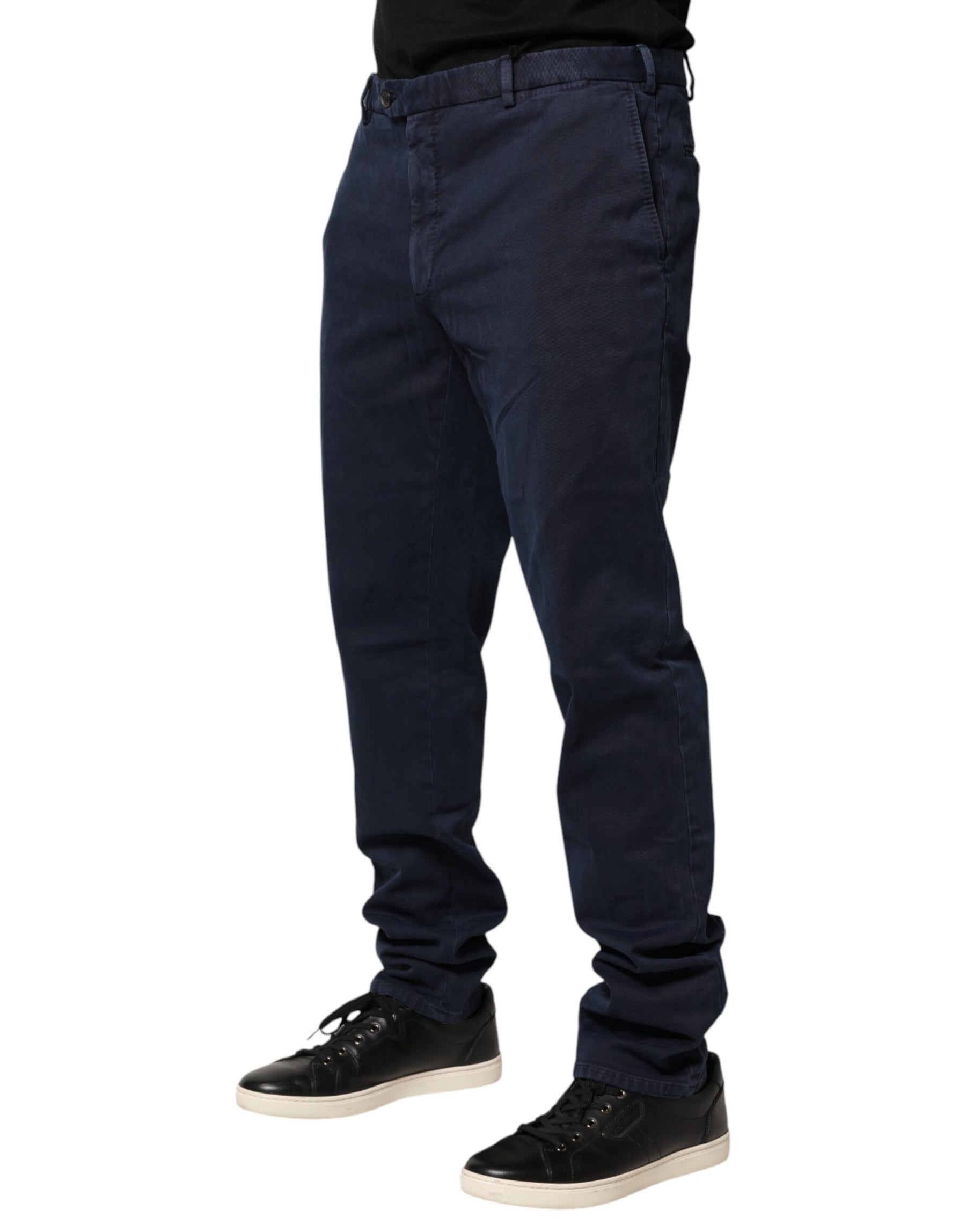 Santaniello Dark Blue Mid Waist Skinny Chino Trouser Pants | Regal Royce