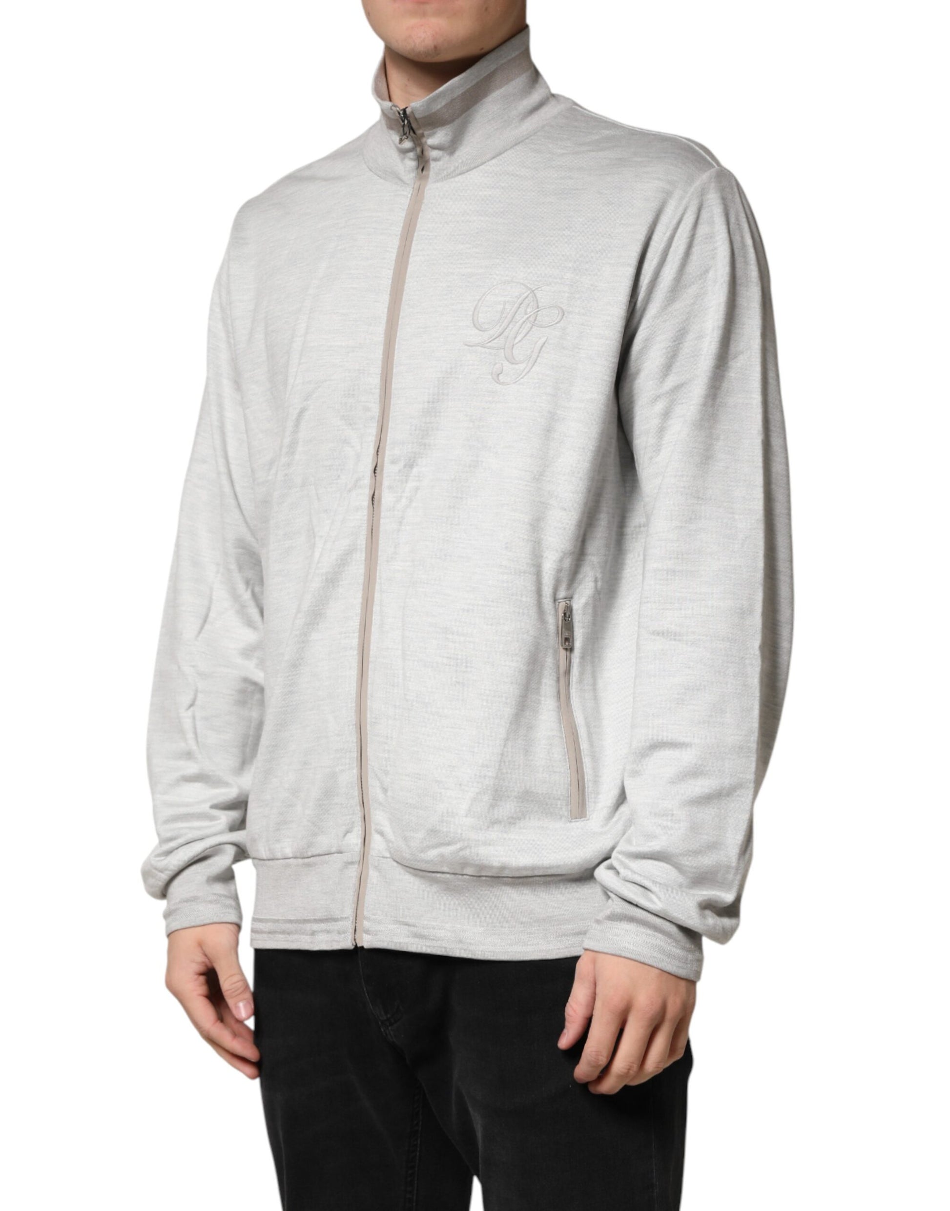 Dolce & Gabbana Light Gray Cotton Zipped Cardigan Sweater | Regal Royce