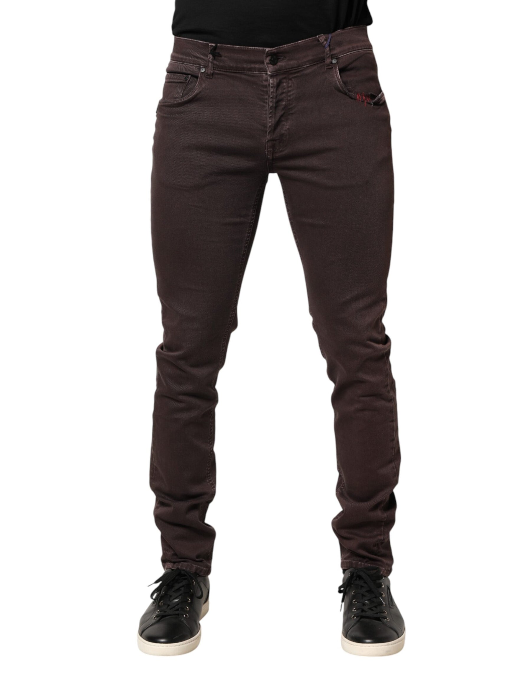 Daniele Alessandrini Brown Cotton Mid Waist Skinny Men Denim Jeans | Regal Royce