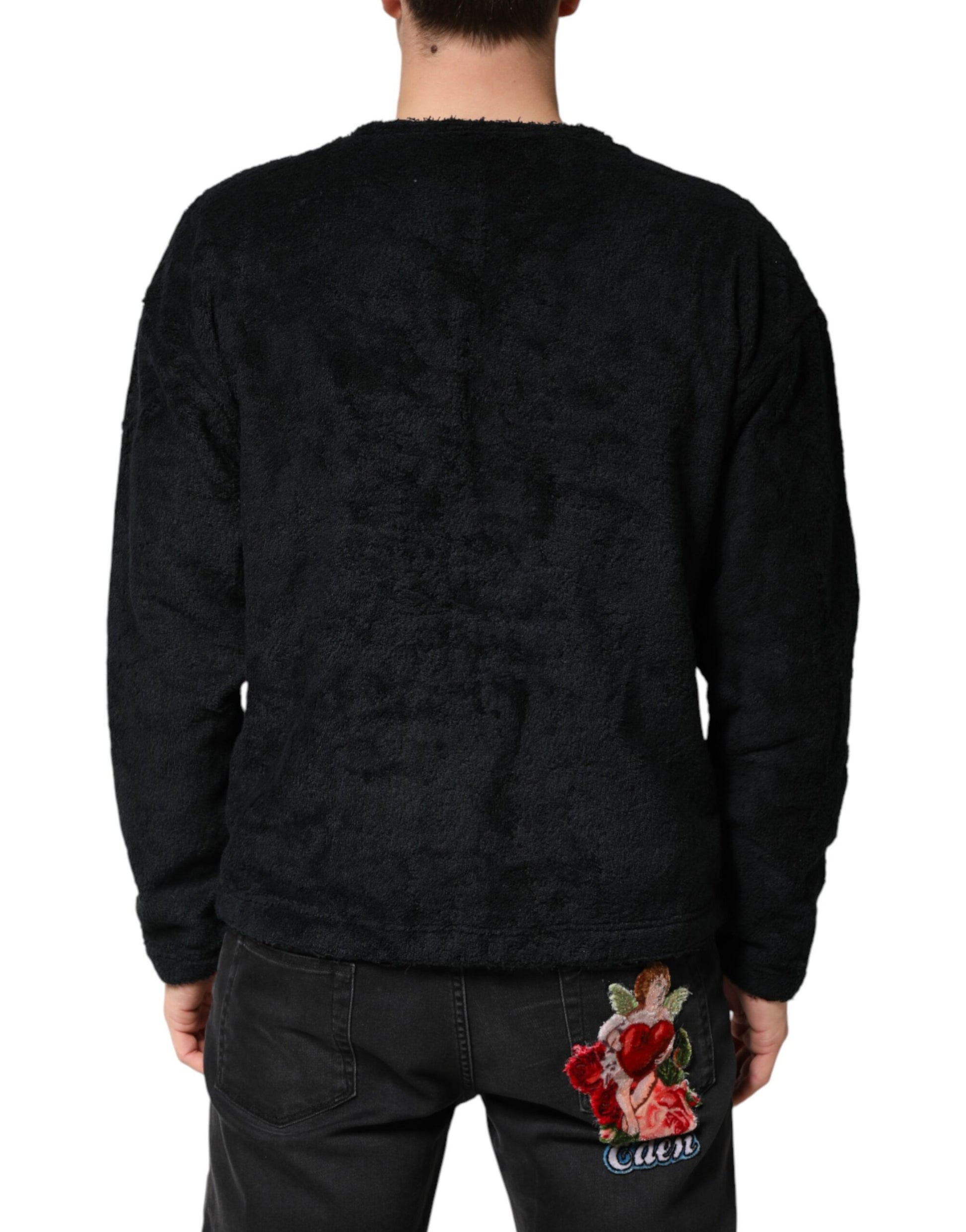 Dolce & Gabbana Black Cotton V-Neck Men Sweatshirt Sweater | Regal Royce