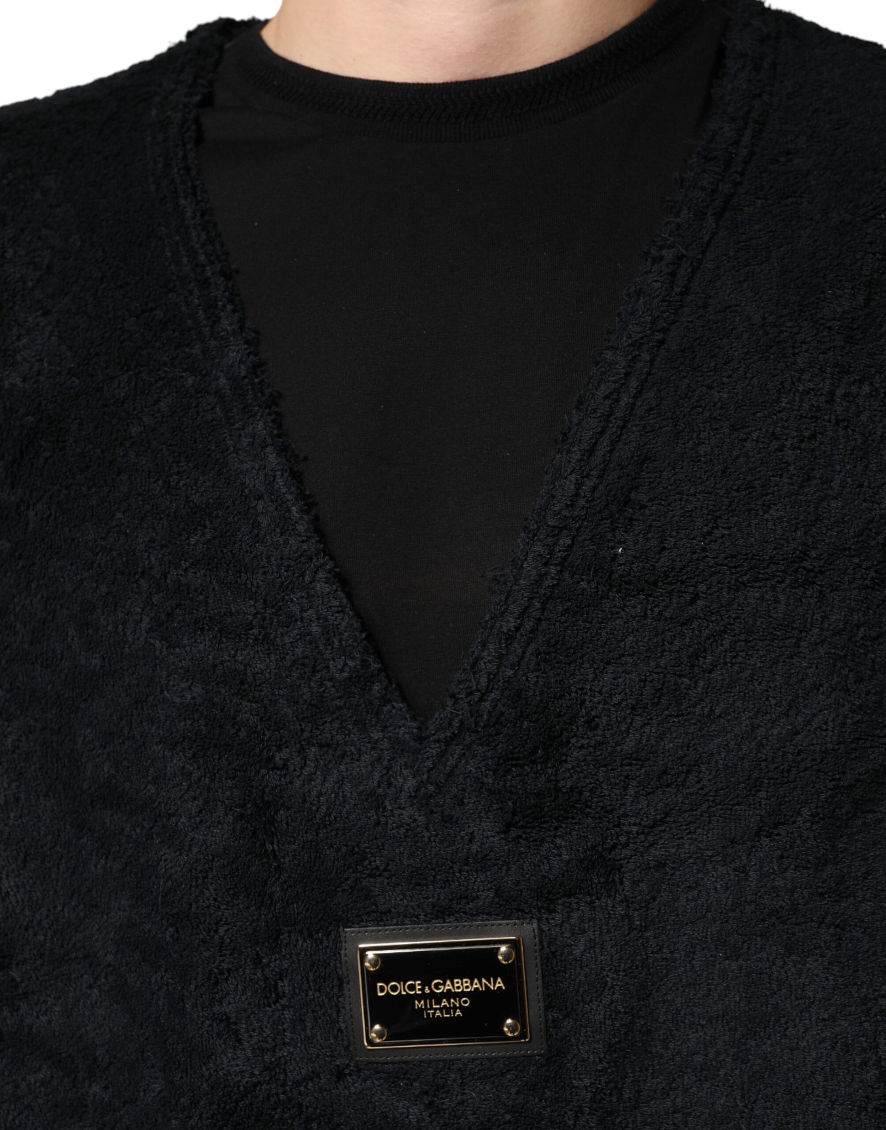 Dolce & Gabbana Black Cotton V-Neck Men Sweatshirt Sweater | Regal Royce