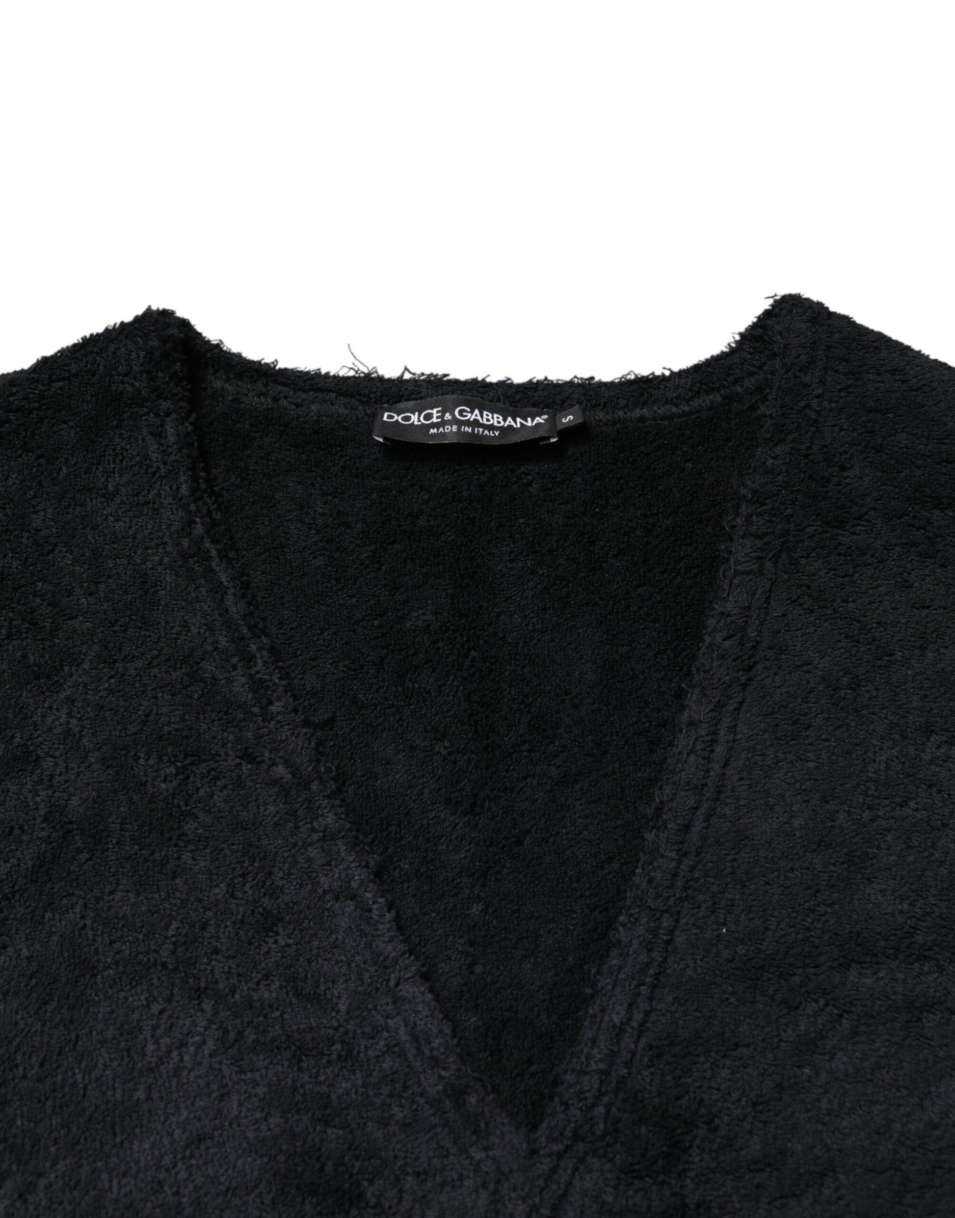 Dolce & Gabbana Black Cotton V-Neck Men Sweatshirt Sweater | Regal Royce