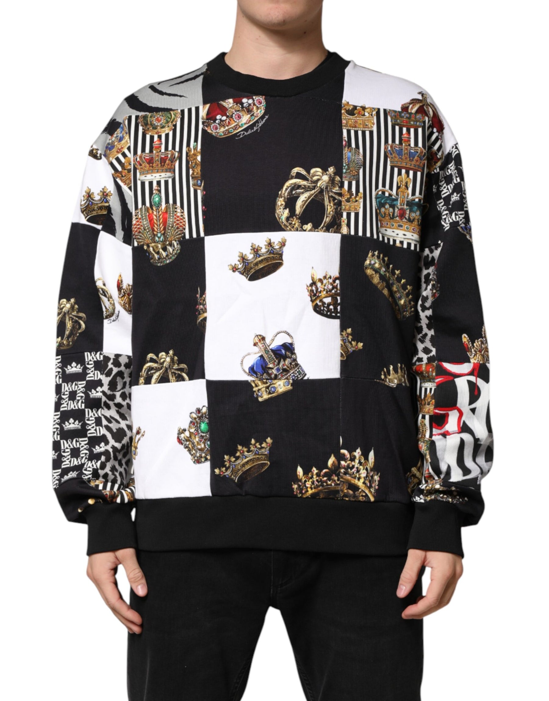 Dolce & Gabbana Multicolor Crown Print Sweatshirt Sweater | Regal Royce