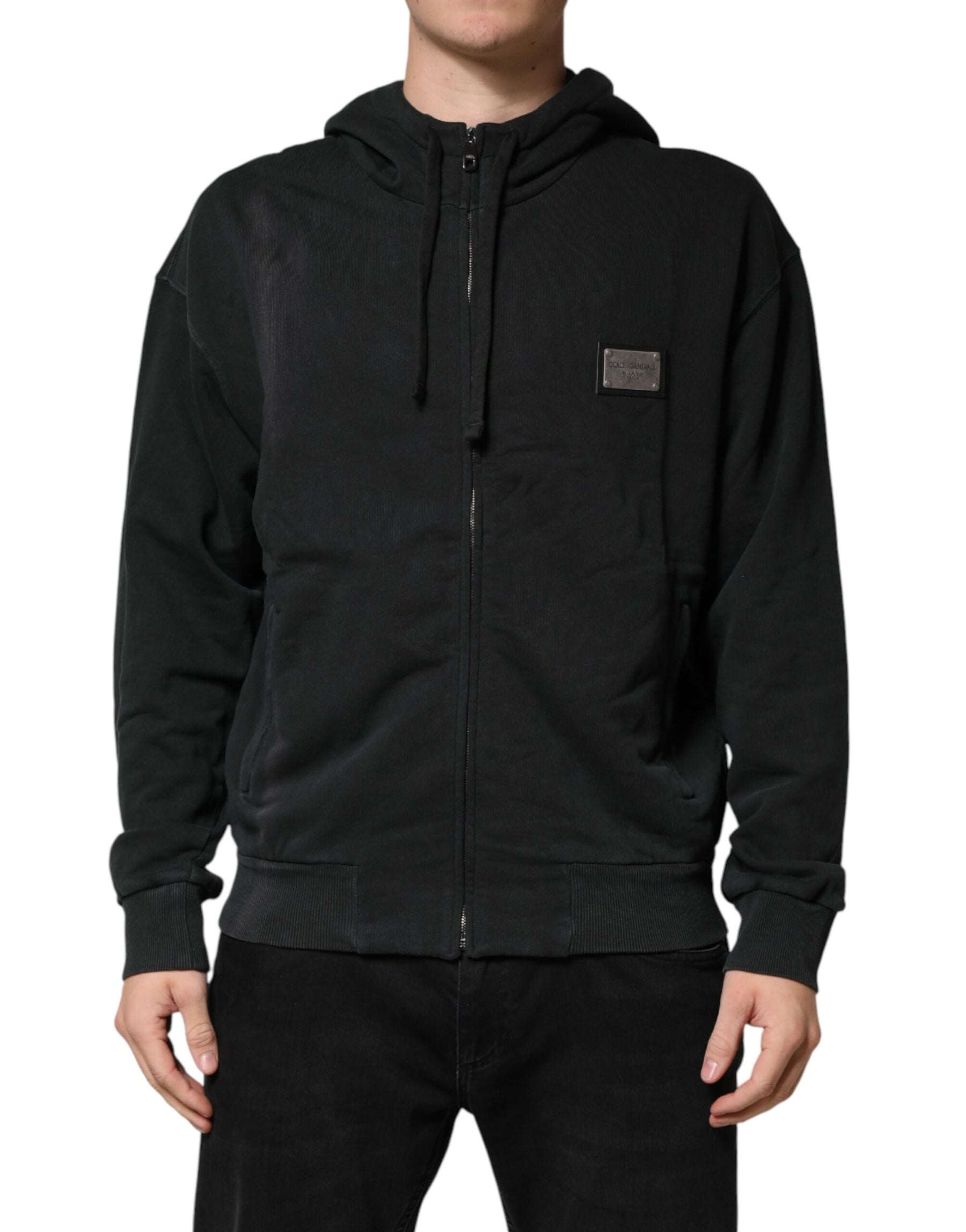 Dolce & Gabbana Black Full Zip Hooded Men Sweatshirt Sweater | Regal Royce