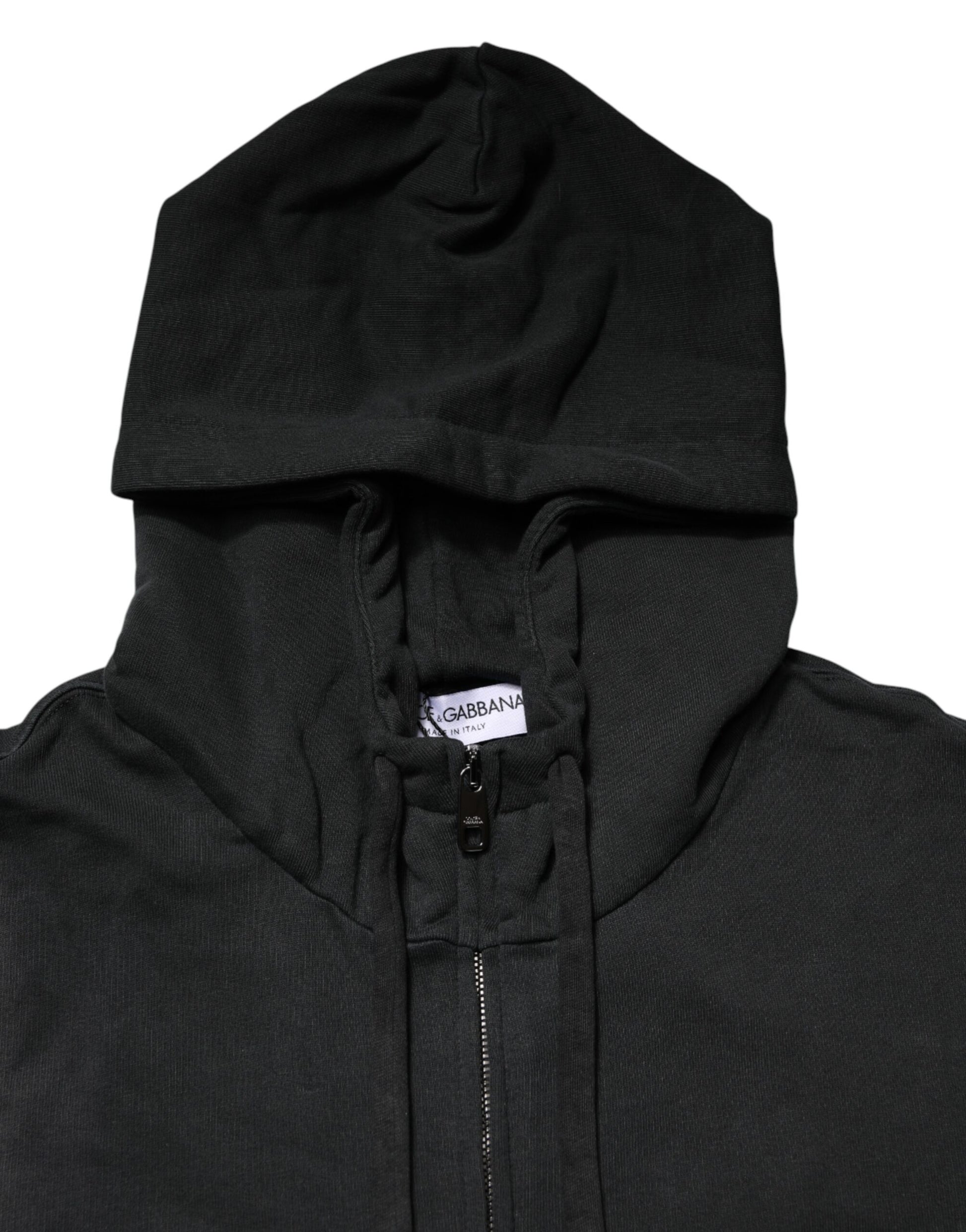 Dolce & Gabbana Black Full Zip Hooded Men Sweatshirt Sweater | Regal Royce