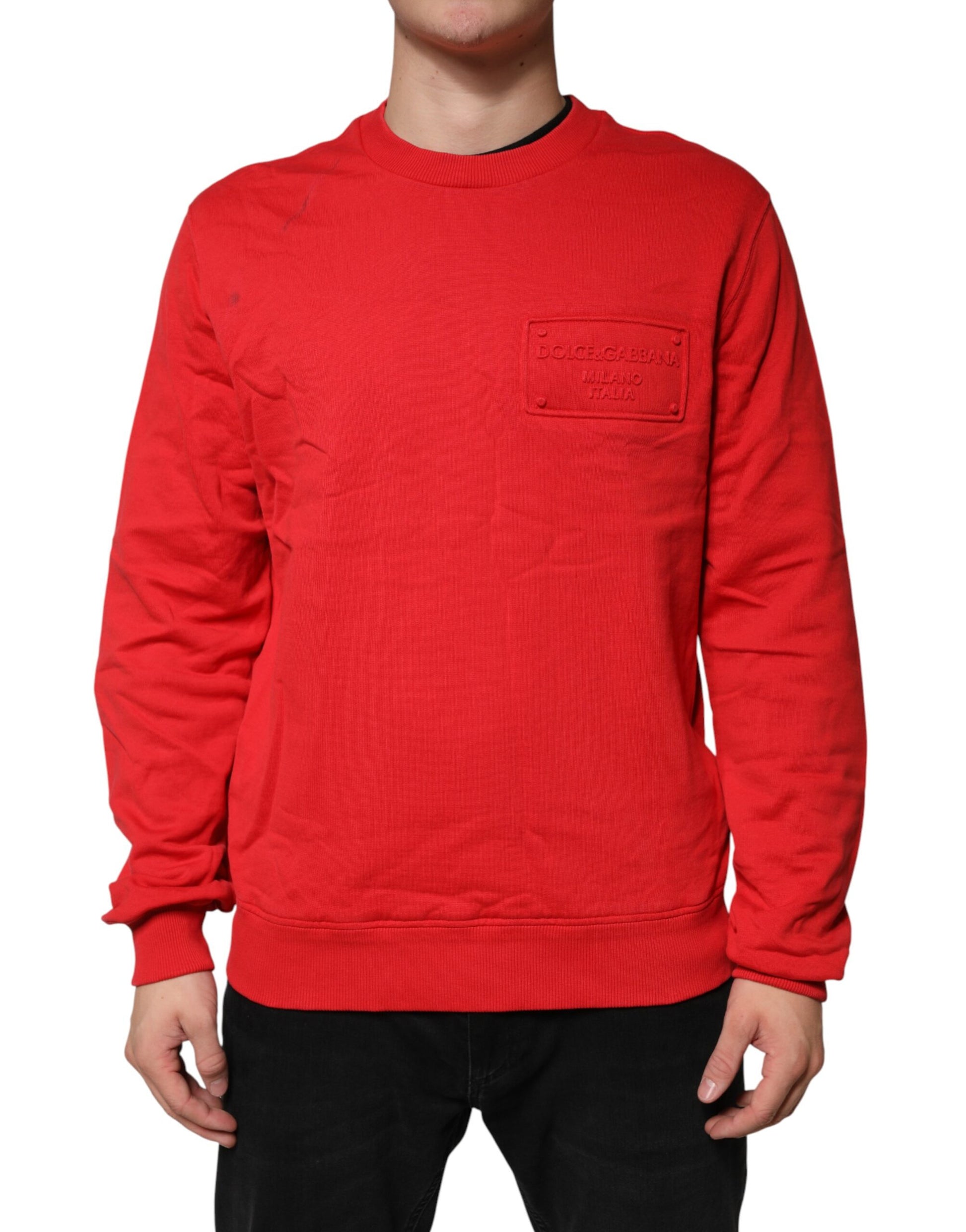 Dolce & Gabbana Red Logo Cotton Crew Neck Sweatshirt Sweater | Regal Royce