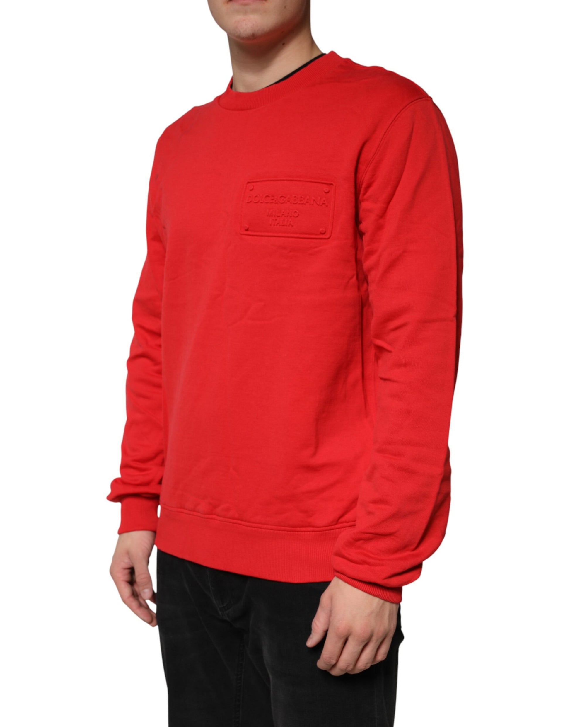 Dolce & Gabbana Red Logo Cotton Crew Neck Sweatshirt Sweater | Regal Royce