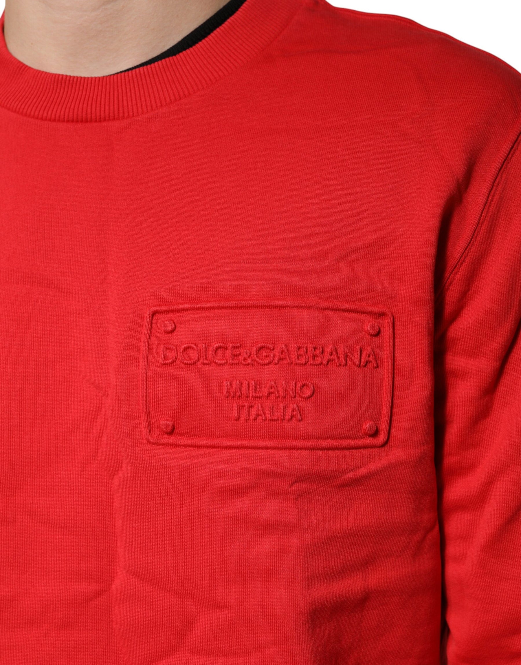 Dolce & Gabbana Red Logo Cotton Crew Neck Sweatshirt Sweater | Regal Royce