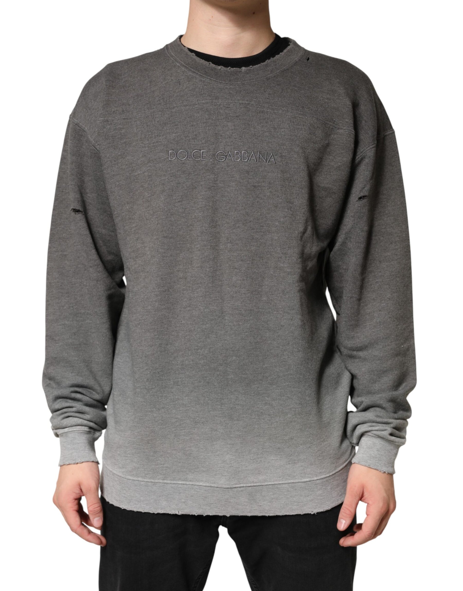 Dolce & Gabbana Gray Cotton Crew Neck Men Sweatshirt Sweater | Regal Royce