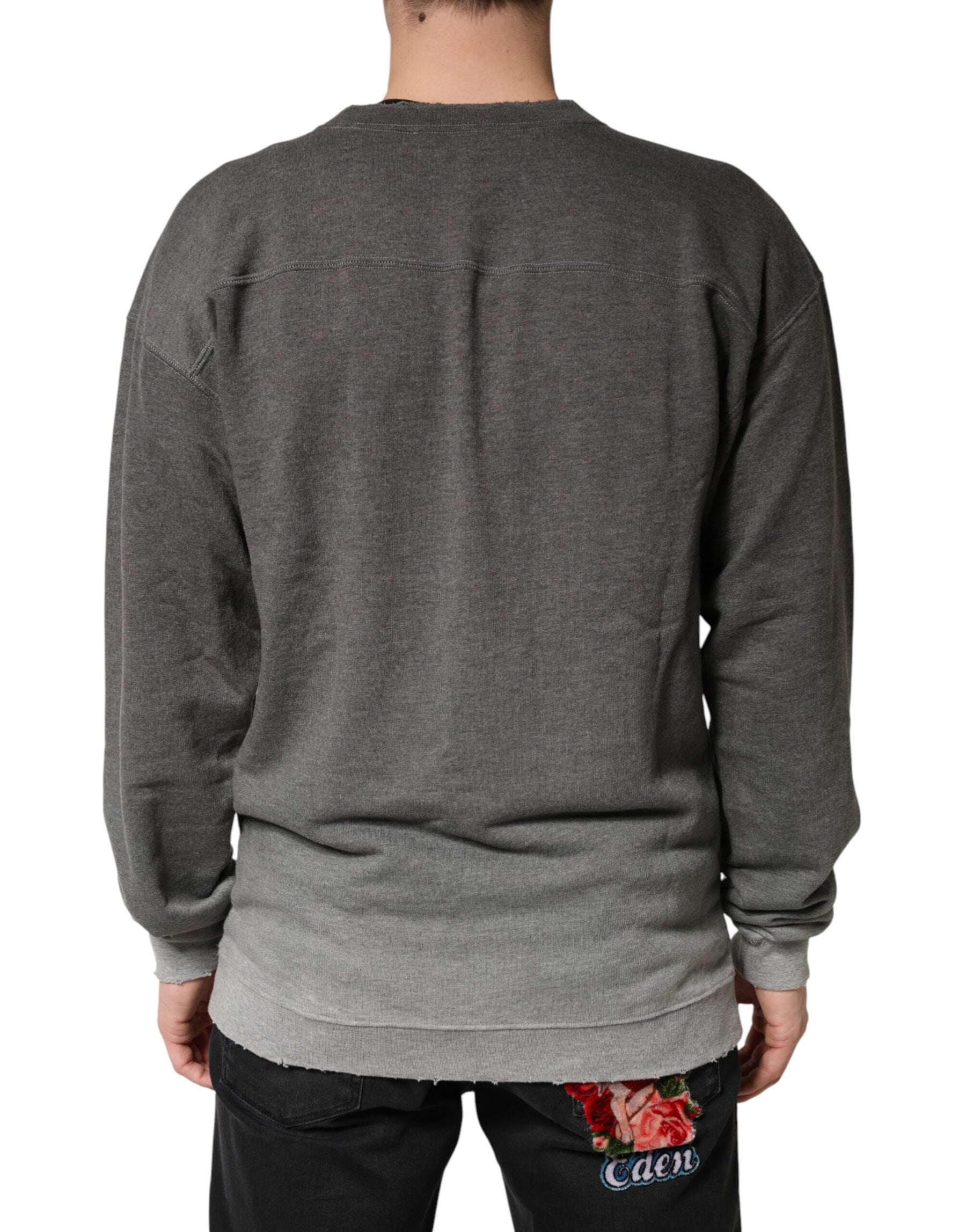 Dolce & Gabbana Gray Cotton Crew Neck Men Sweatshirt Sweater | Regal Royce