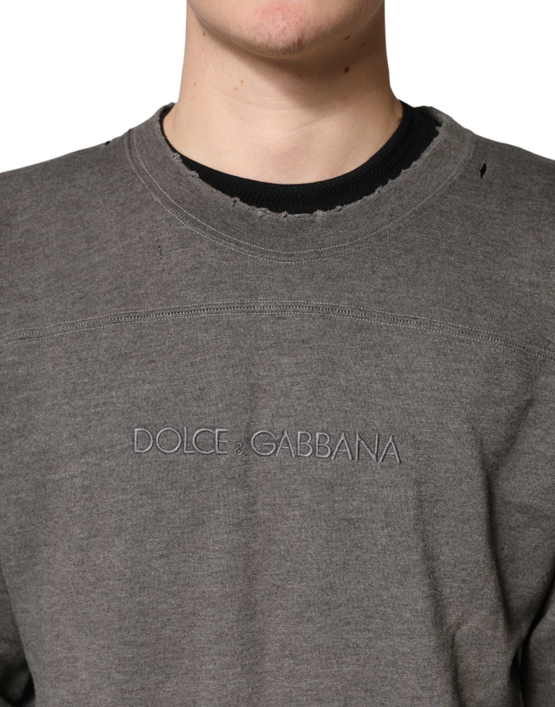 Dolce & Gabbana Gray Cotton Crew Neck Men Sweatshirt Sweater | Regal Royce