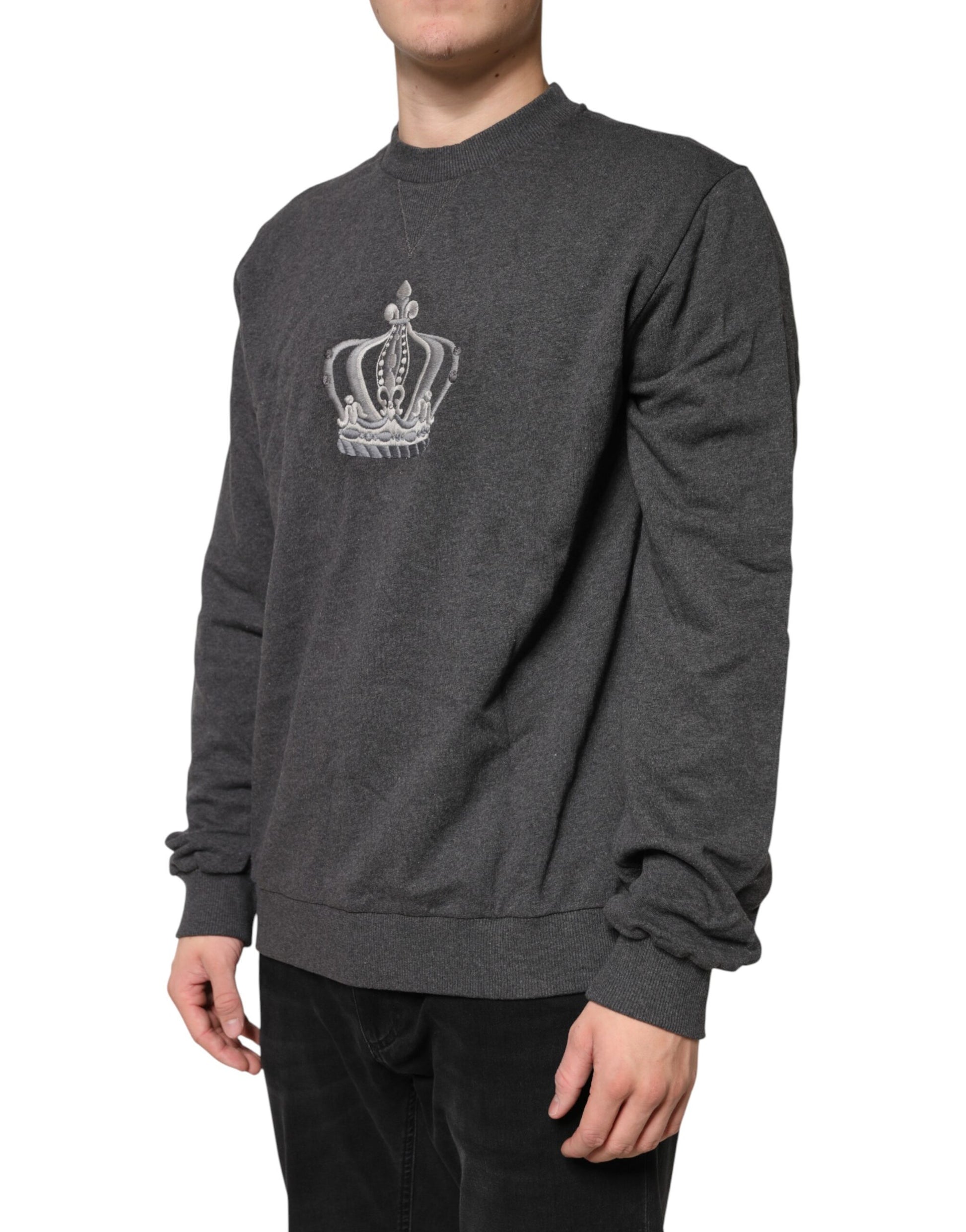 Dolce & Gabbana Gray Crown Crew Neck Men Sweatshirt Sweater | Regal Royce