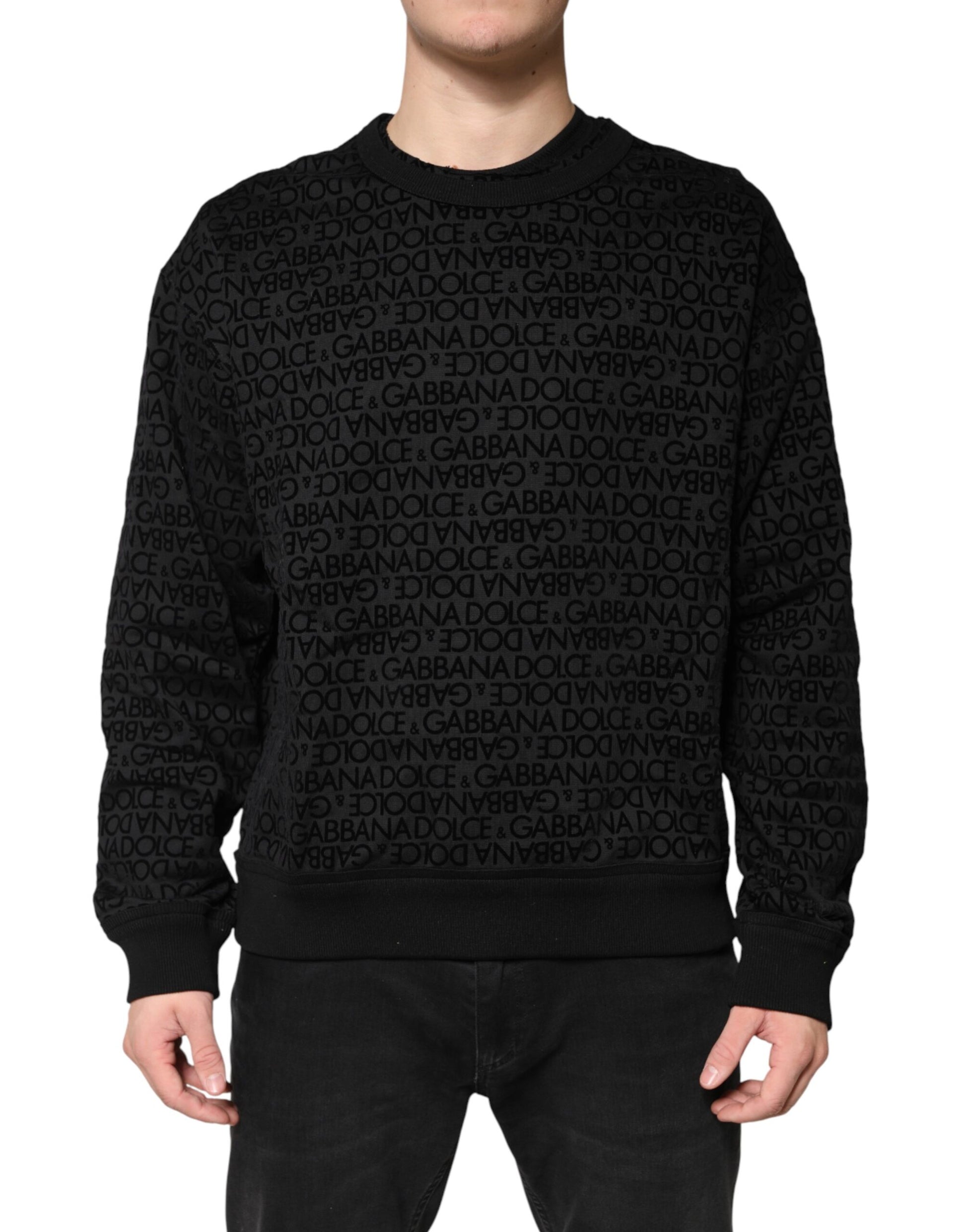 Dolce & Gabbana Black Monogram Crew Neck Sweatshirt Sweater | Regal Royce