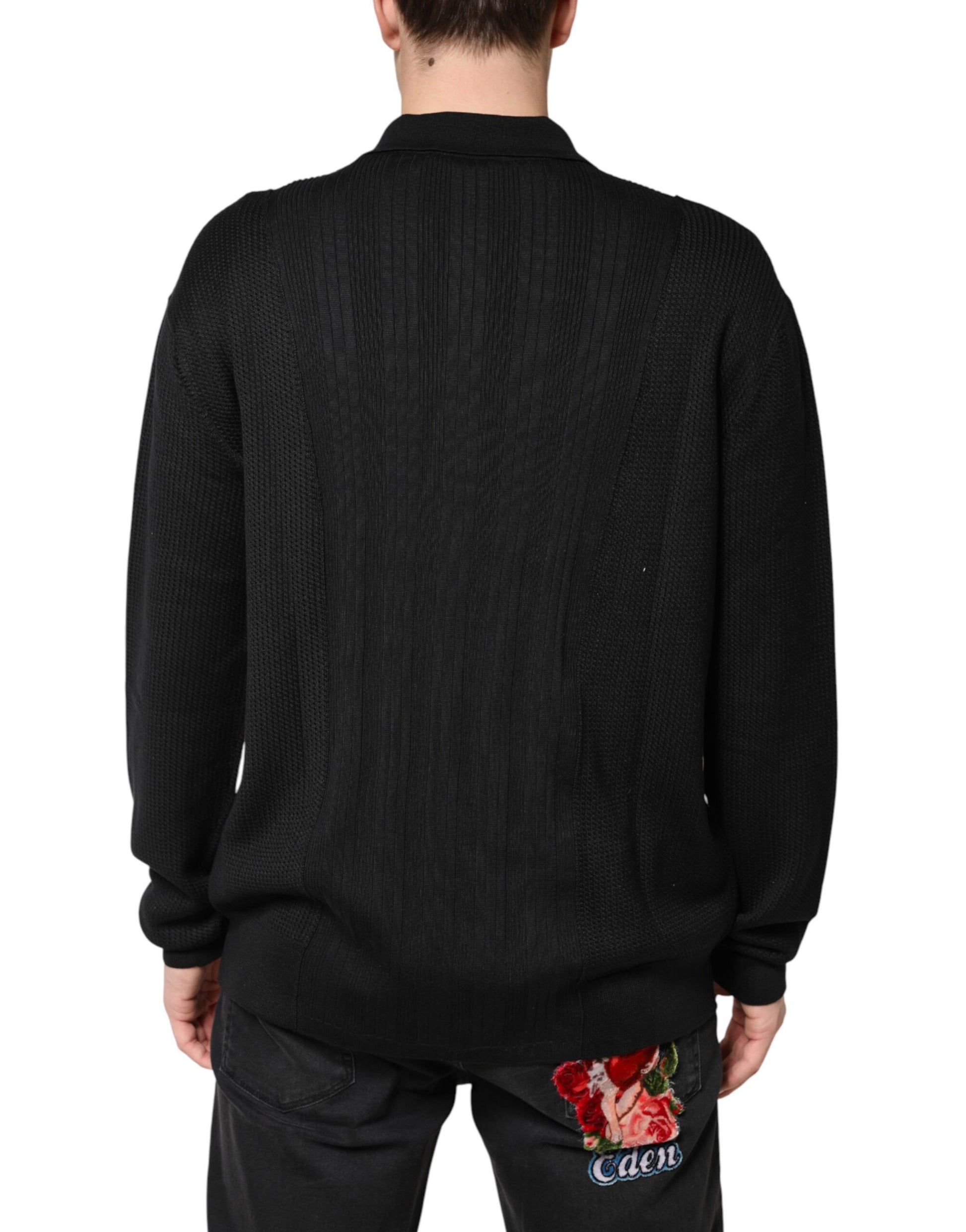 Dolce & Gabbana Black Crest Long Sleeve Men Pullover Sweater | Regal Royce