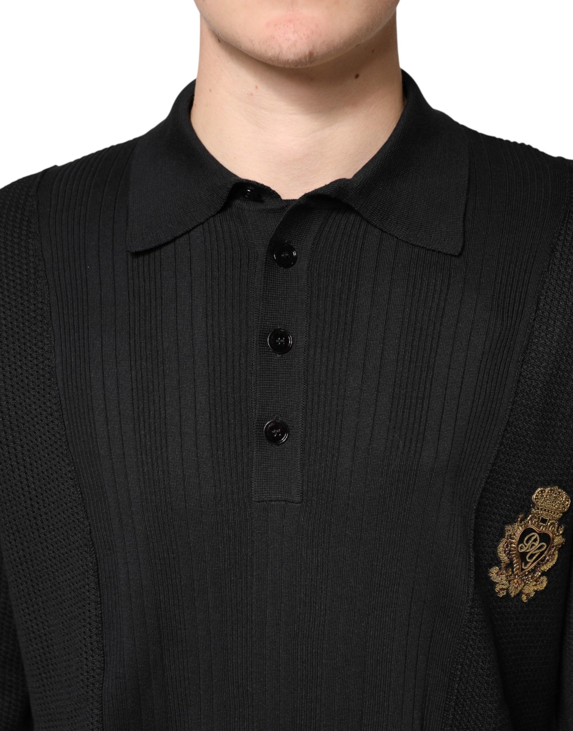 Dolce & Gabbana Black Crest Long Sleeve Men Pullover Sweater | Regal Royce