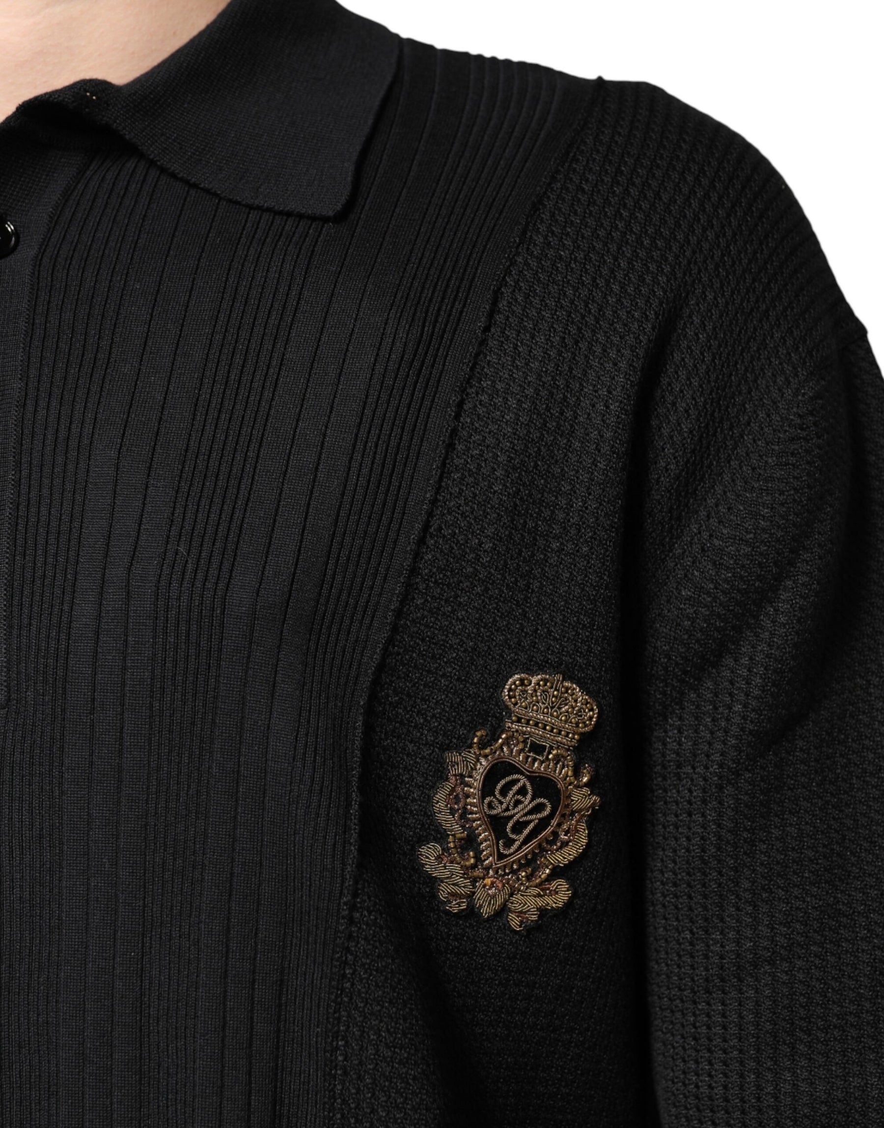 Dolce & Gabbana Black Crest Long Sleeve Men Pullover Sweater | Regal Royce