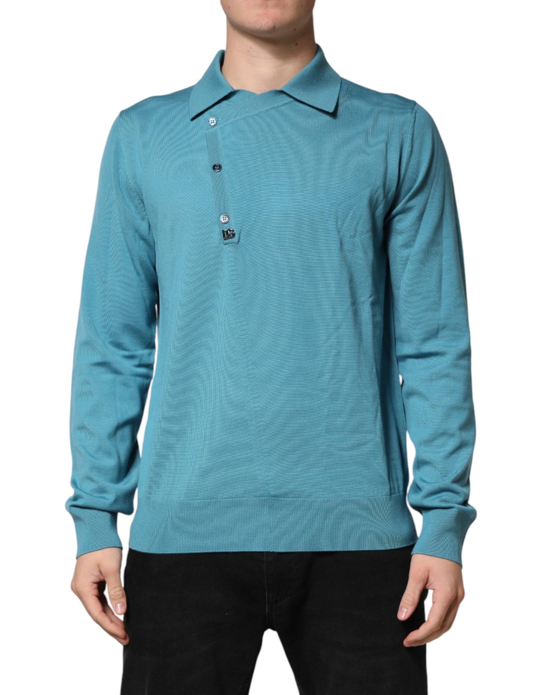 Dolce & Gabbana Teal Wool Collared Polo Pullover Sweater | Regal Royce