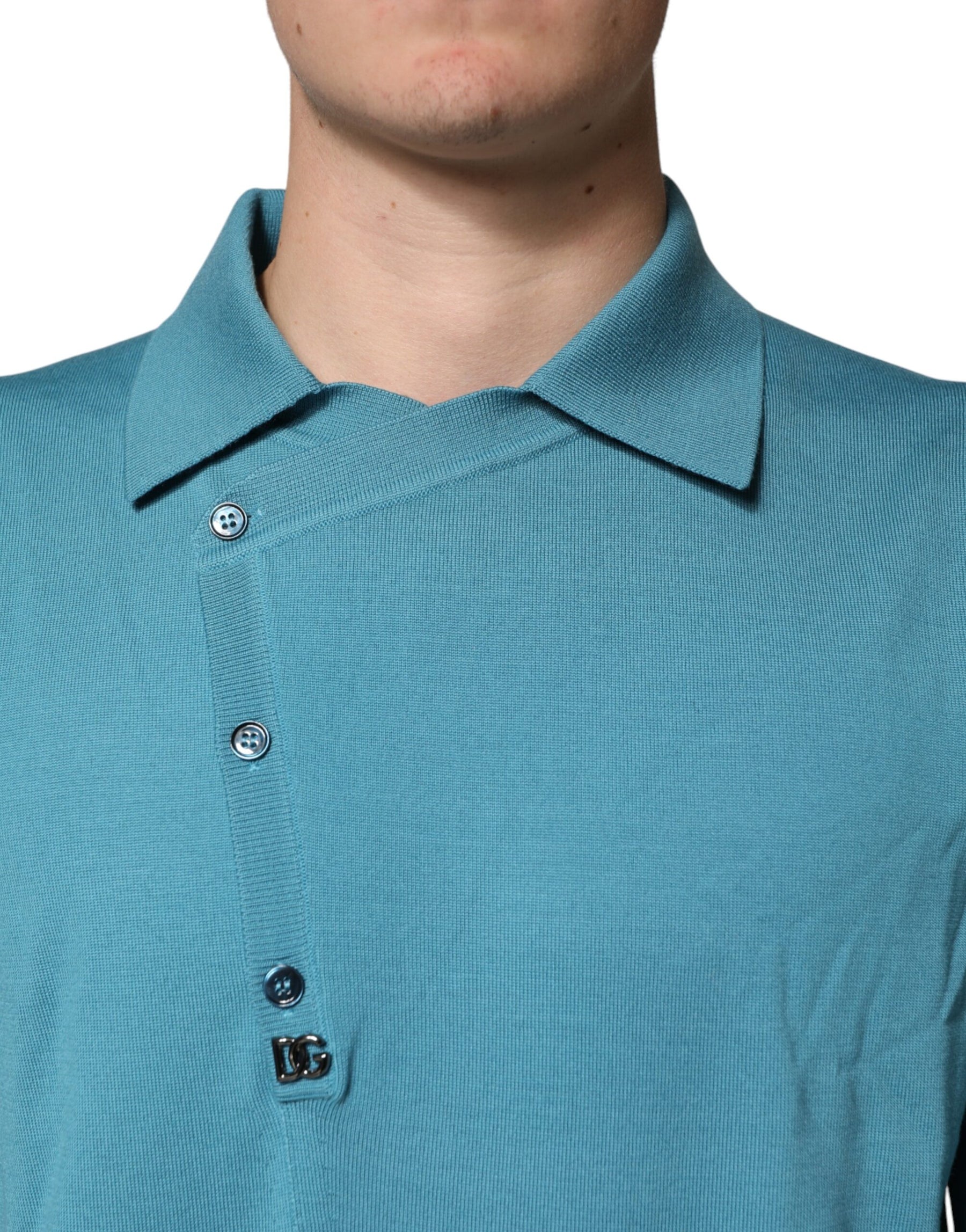 Dolce & Gabbana Teal Wool Collared Polo Pullover Sweater | Regal Royce