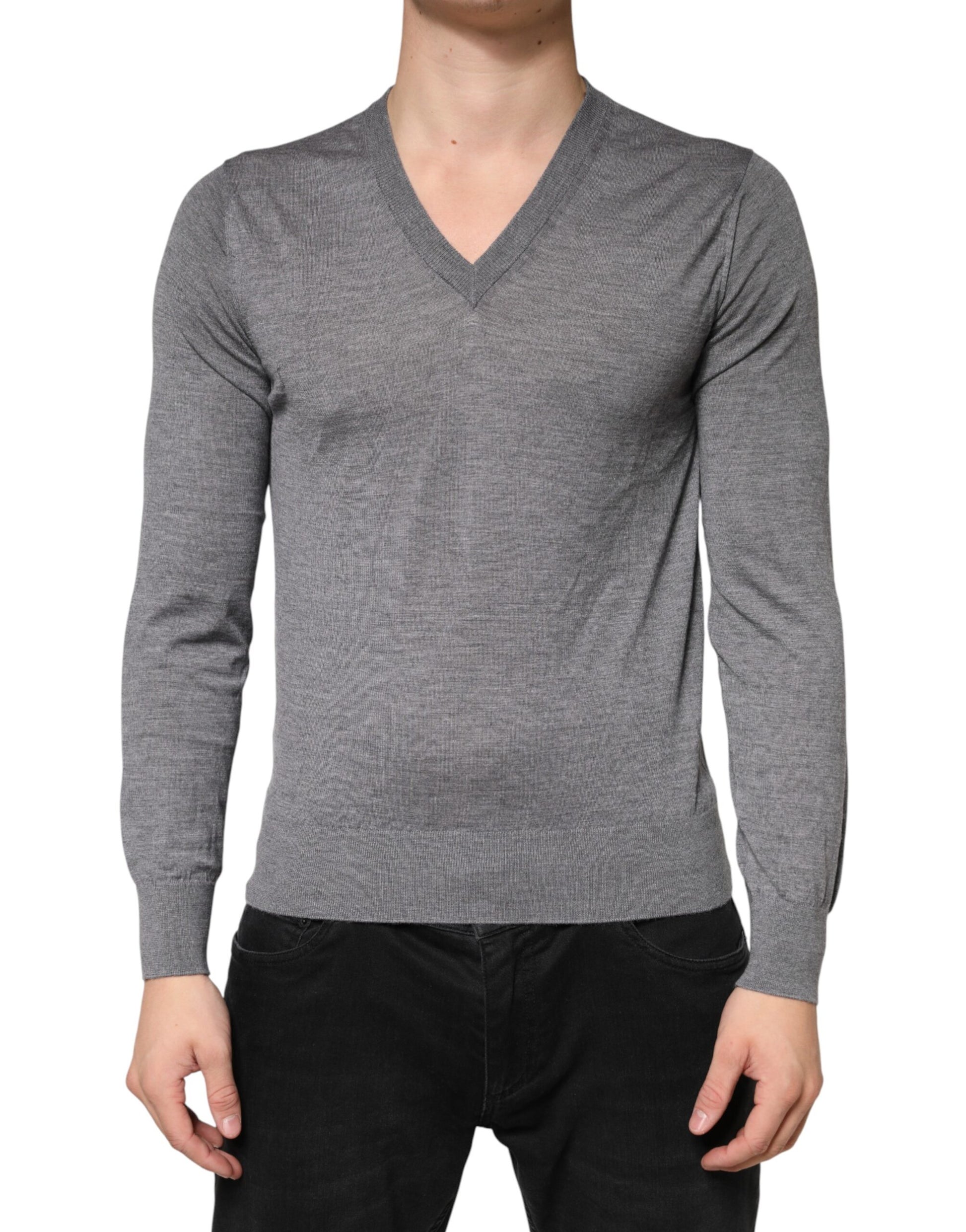 Dolce & Gabbana Gray Cashmere V-Neck Men Pullover Sweater | Regal Royce