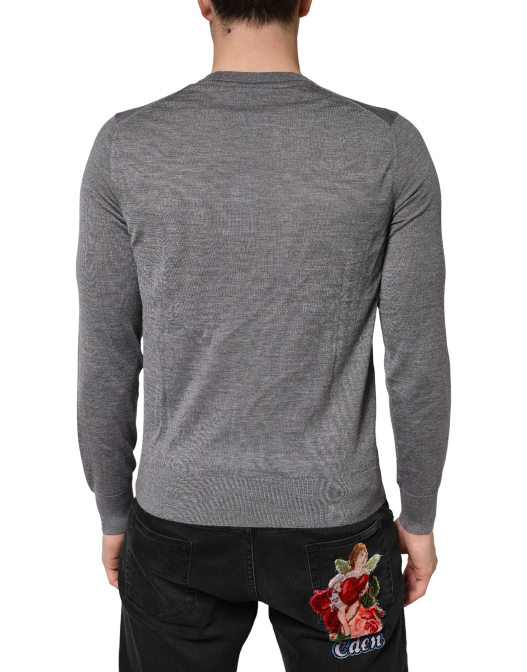 Dolce & Gabbana Gray Cashmere V-Neck Men Pullover Sweater | Regal Royce