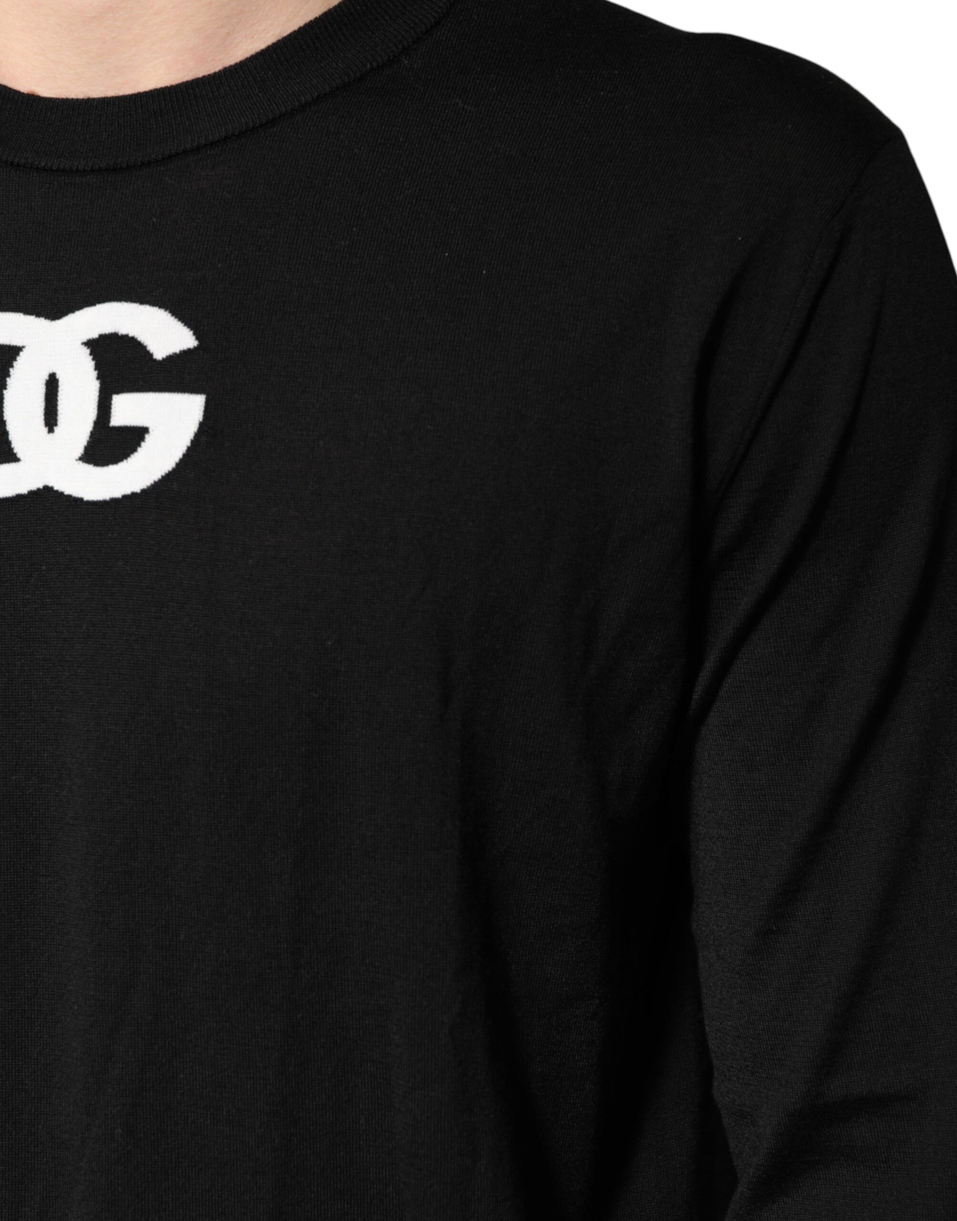 Dolce & Gabbana Black Wool DG Crew Neck Men Pullover Sweater | Regal Royce